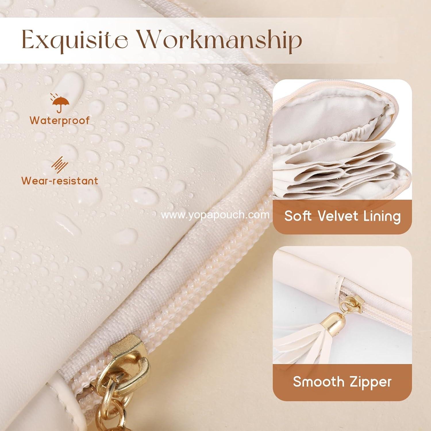 Wholesale Velvet Jewelry Pouch with Zipper, Small Travel Case, Portable Mini Organizer for Bracelets, Rings, and Earrings - Cream White, Supplier