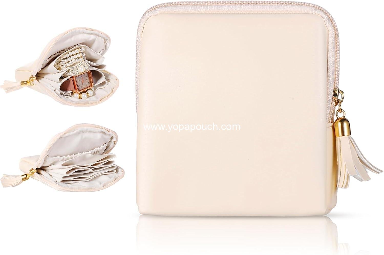 Wholesale Velvet Jewelry Pouch with Zipper, Small Travel Case, Portable Mini Organizer for Bracelets, Rings, and Earrings - Cream White, Supplier