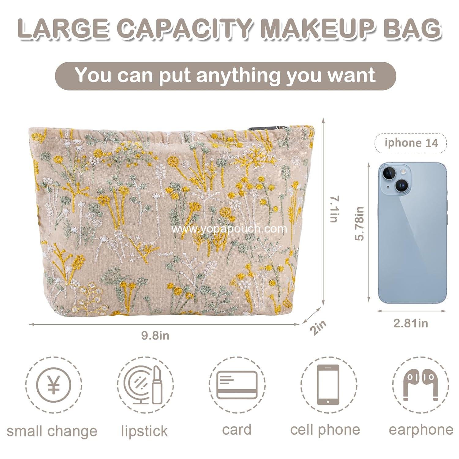 Wholesale Silk Flower Makeup Bag Travel Cosmetic Bag for Women Large Toiletry Pouch Zipper Organizer Portable Toiletry Bag Supplier