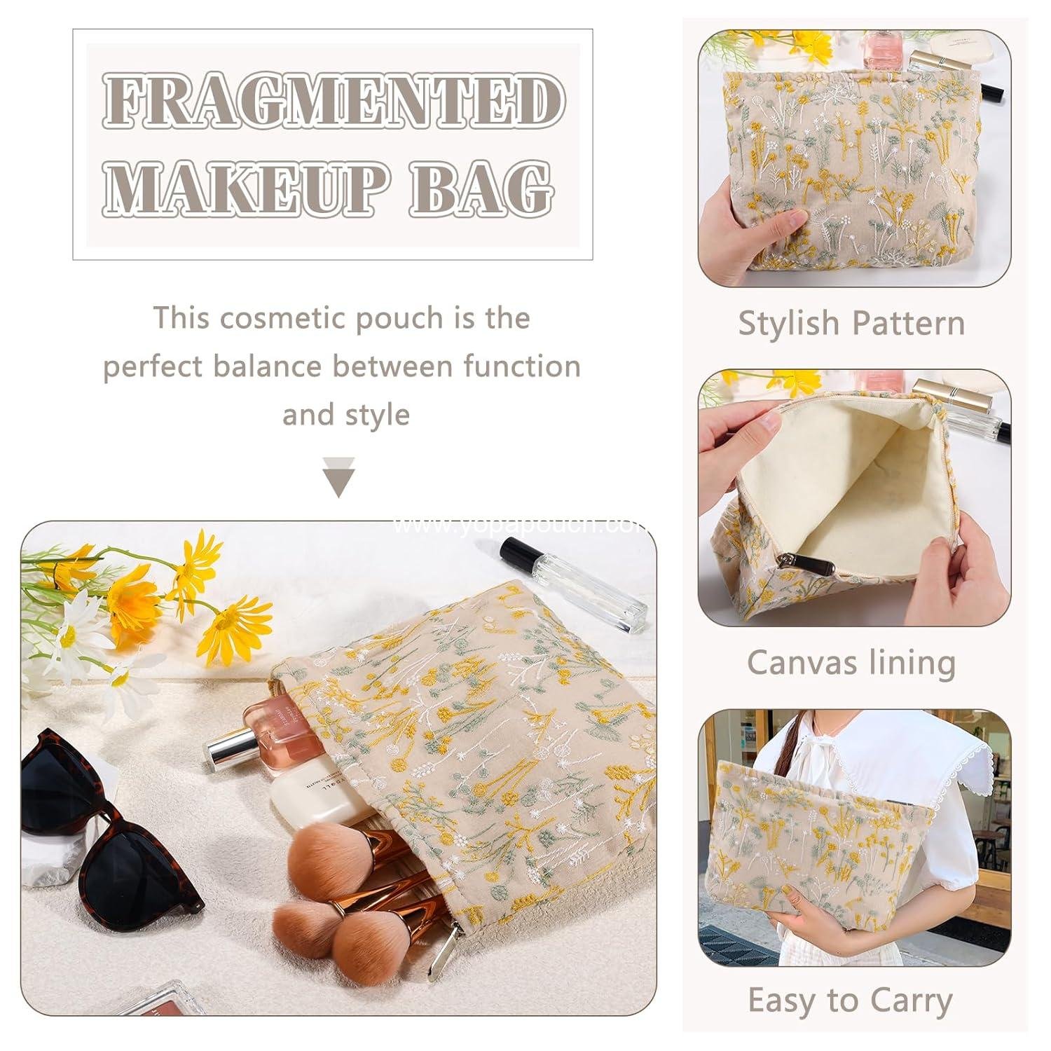 Wholesale Silk Flower Makeup Bag Travel Cosmetic Bag for Women Large Toiletry Pouch Zipper Organizer Portable Toiletry Bag Supplier