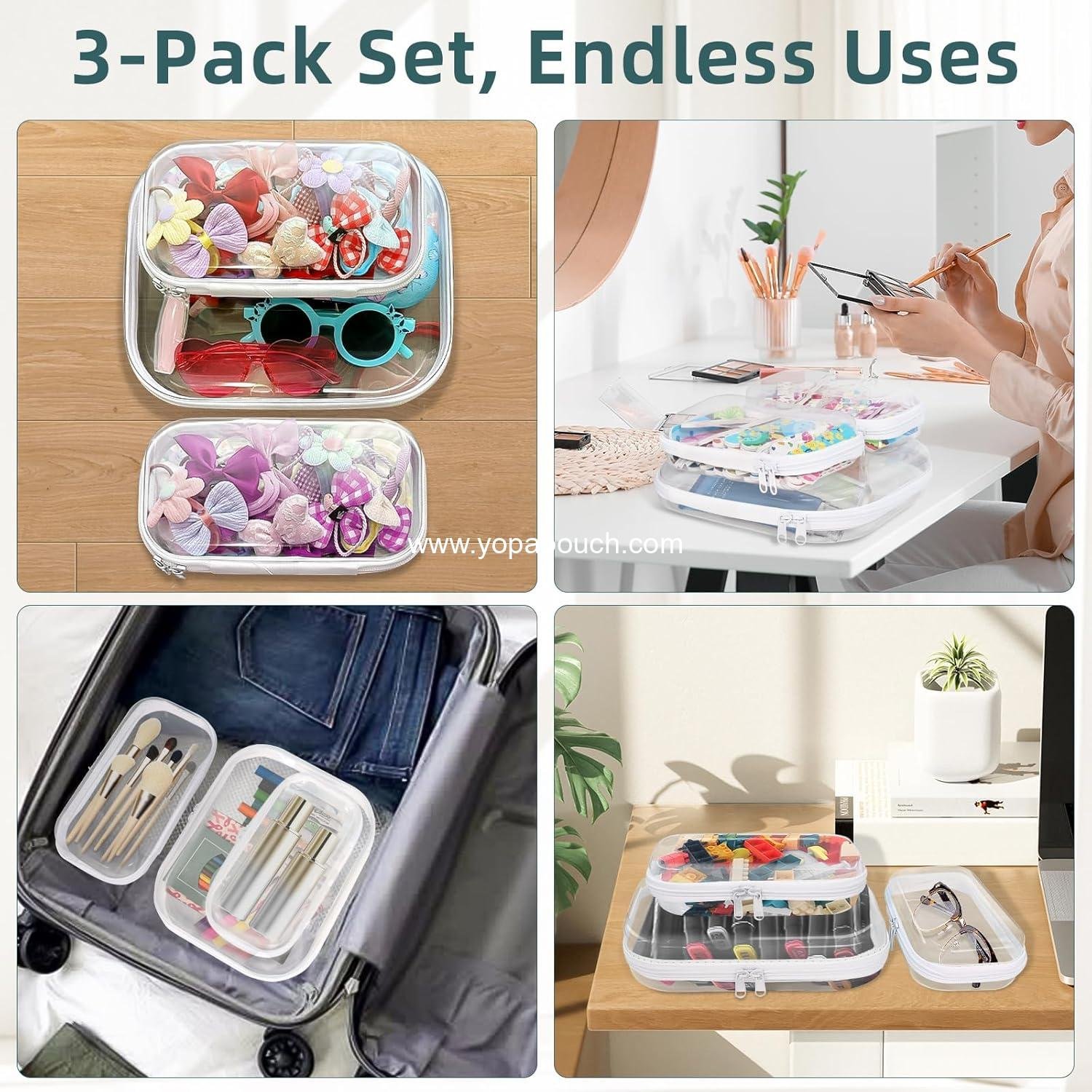 Wholesale Clear Hard Shell Zipper Cases (3 Packs), Plastic Hard Sided Storage Pouches, Clear Hardshell Pencil Cases for Diaper Bags and Organization 2 Small/1 Medium Supplier