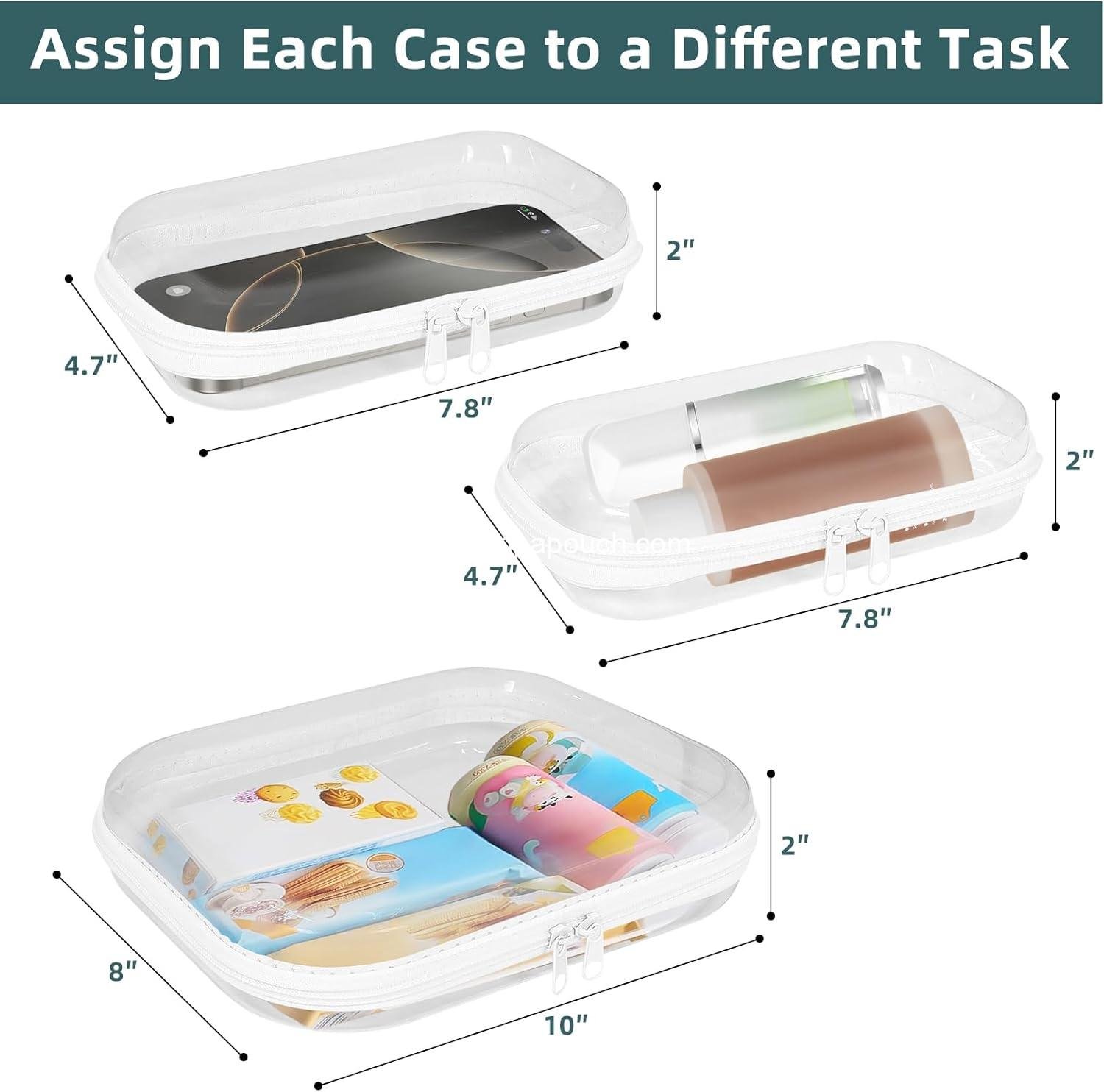 Wholesale Clear Hard Shell Zipper Cases (3 Packs), Plastic Hard Sided Storage Pouches, Clear Hardshell Pencil Cases for Diaper Bags and Organization 2 Small/1 Medium Supplier