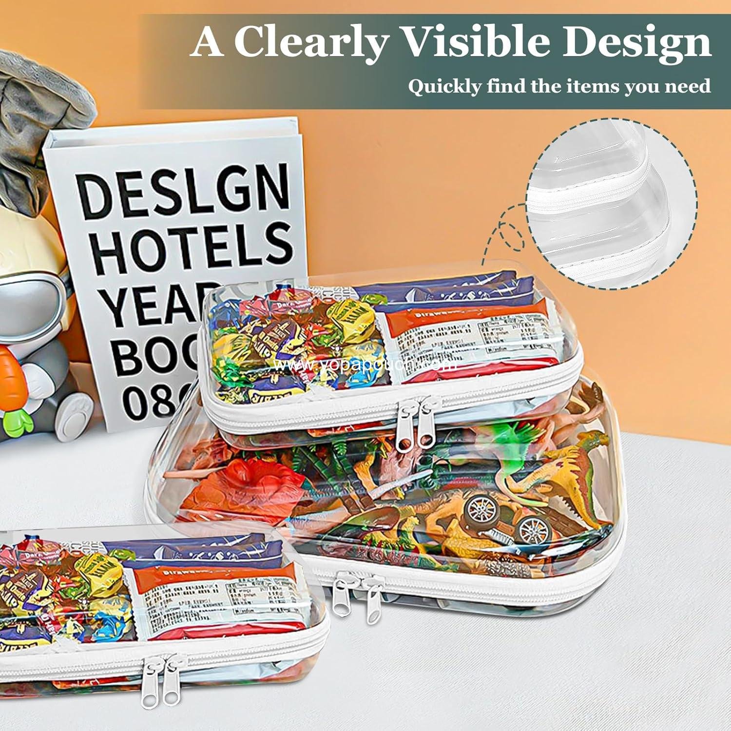 Wholesale Clear Hard Shell Zipper Cases (3 Packs), Plastic Hard Sided Storage Pouches, Clear Hardshell Pencil Cases for Diaper Bags and Organization 2 Small/1 Medium Supplier