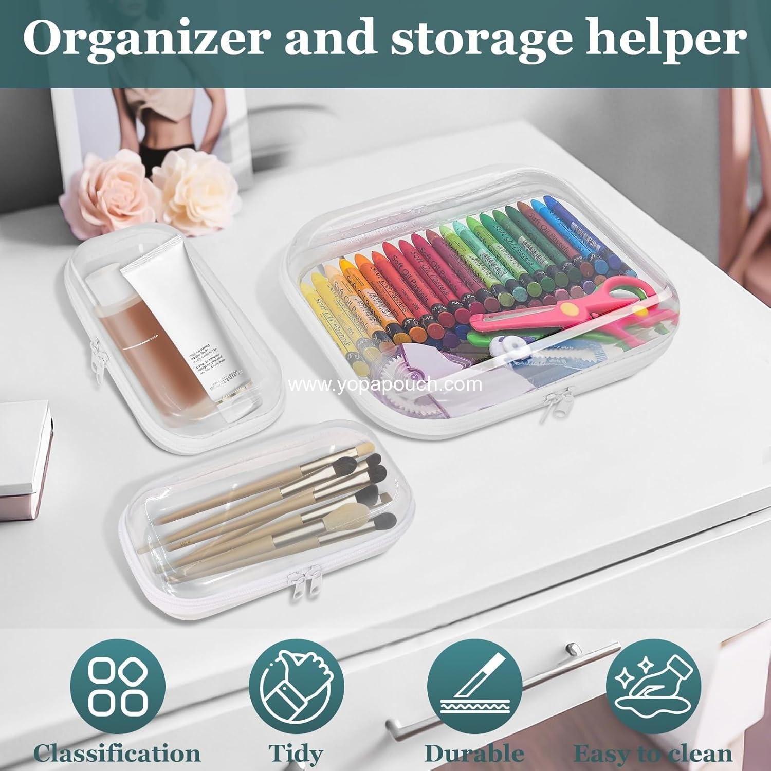 Wholesale Clear Hard Shell Zipper Cases (3 Packs), Plastic Hard Sided Storage Pouches, Clear Hardshell Pencil Cases for Diaper Bags and Organization 2 Small/1 Medium Supplier