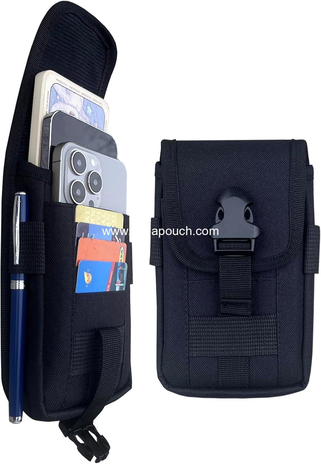 Wholesale Multi-Purpose Tactical Belt Pouch for Men, Dual Phone Case for Two Phones, Waist Pocket Holster for Work, Hiking, Camping, Barbecue, Rescue - Black, Manufacturer