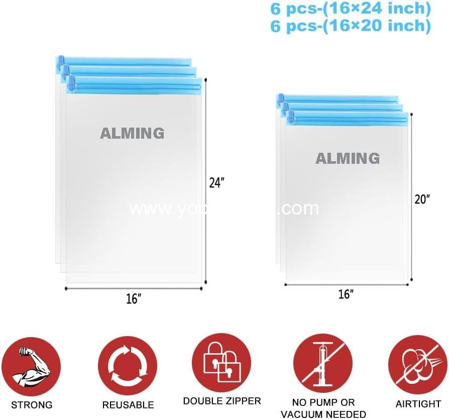 Wholesale Compression Bags - 12 Pack Space Saver Travel Essentials No Vacuum Needed Storage Organizers (Transparent) Manufacturer