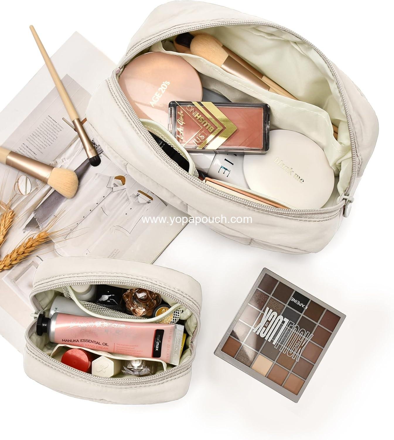 Wholesale Puffy Padded Makeup Bag Set - 2 Pcs Travel Toiletry Organizer for Women, Wide-Open Cosmetic Pouch, Essential Travel Case, Manufacturer