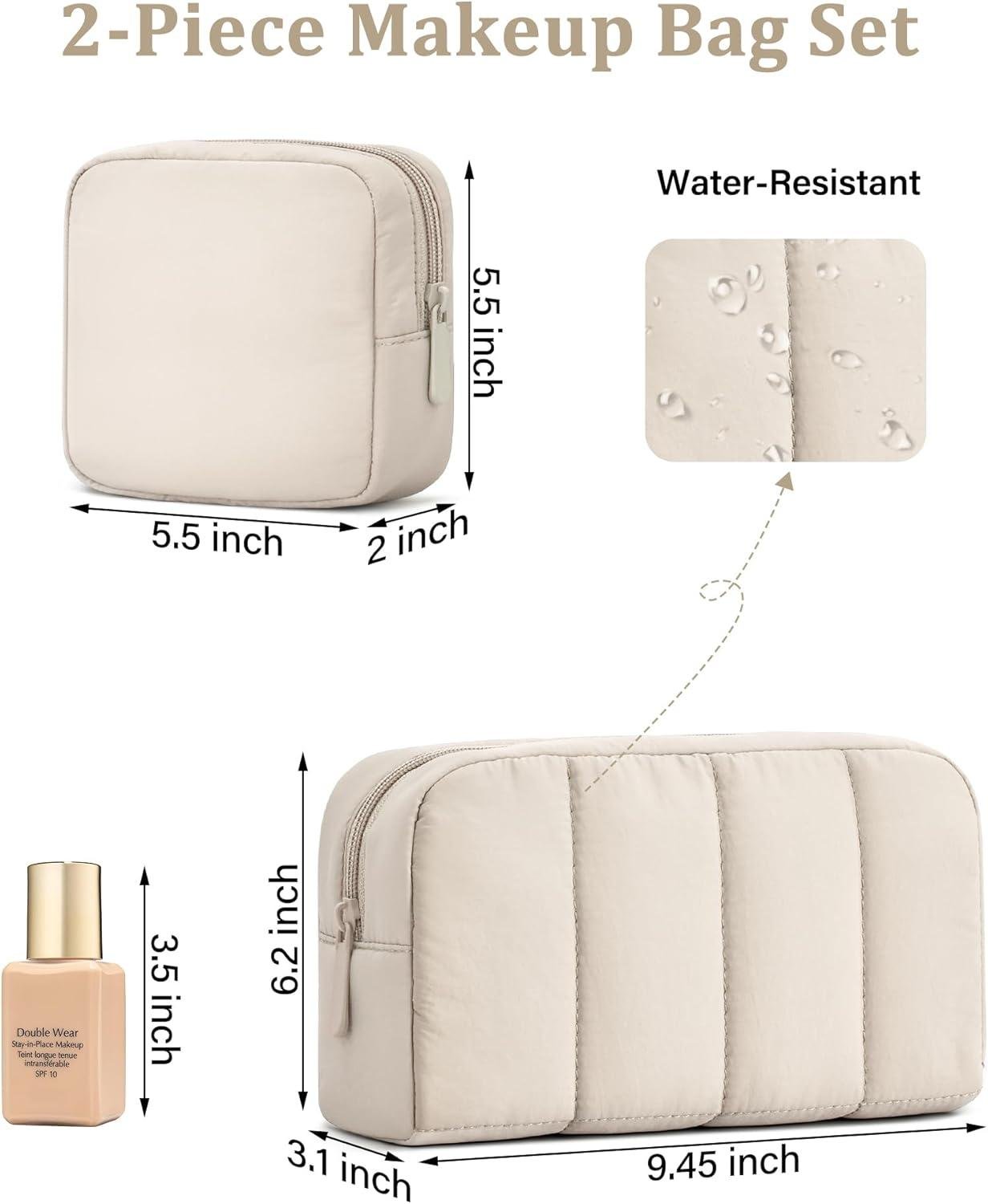 Wholesale Puffy Padded Makeup Bag Set - 2 Pcs Travel Toiletry Organizer for Women, Wide-Open Cosmetic Pouch, Essential Travel Case, Manufacturer