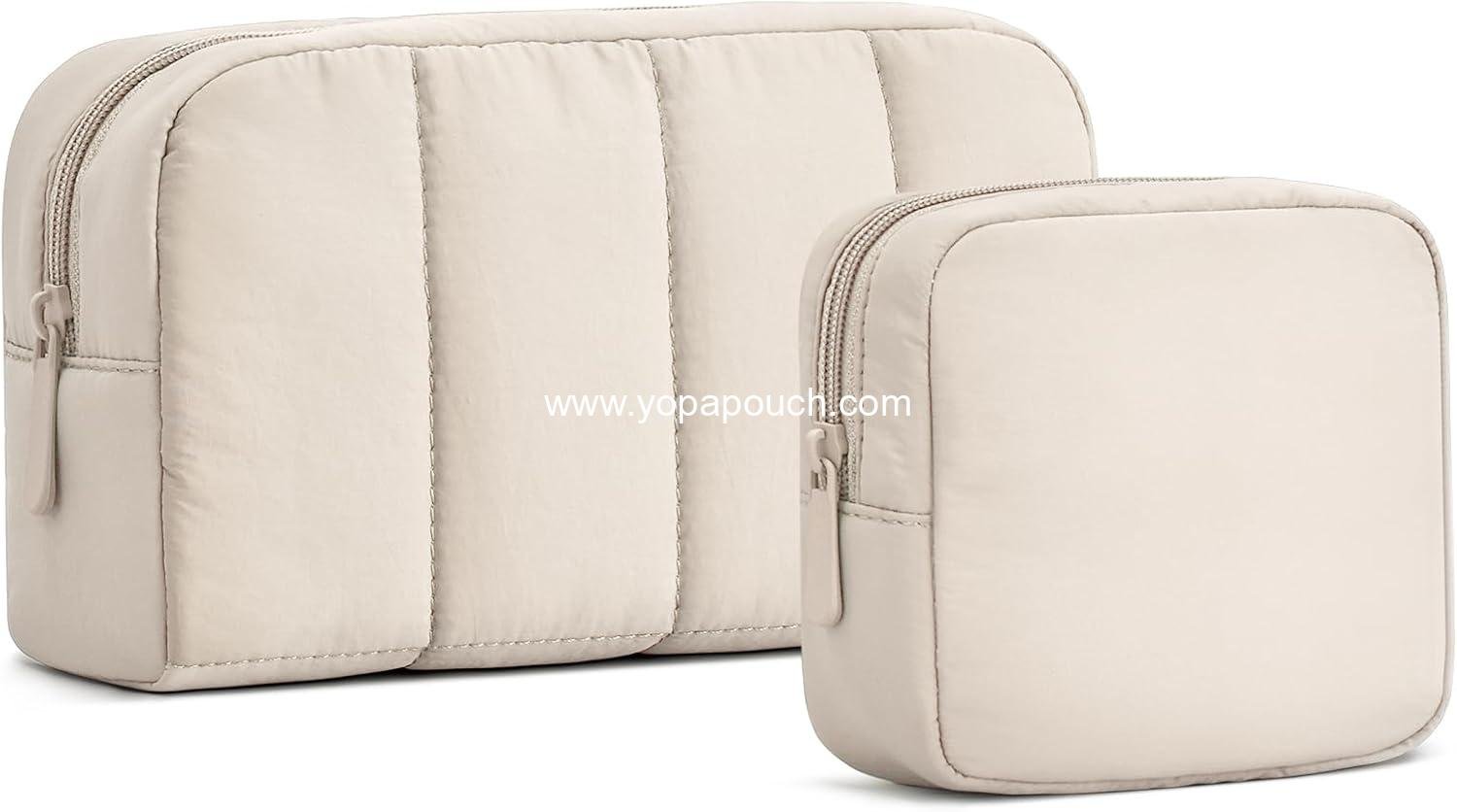 Wholesale Puffy Padded Makeup Bag Set - 2 Pcs Travel Toiletry Organizer for Women, Wide-Open Cosmetic Pouch, Essential Travel Case, Manufacturer