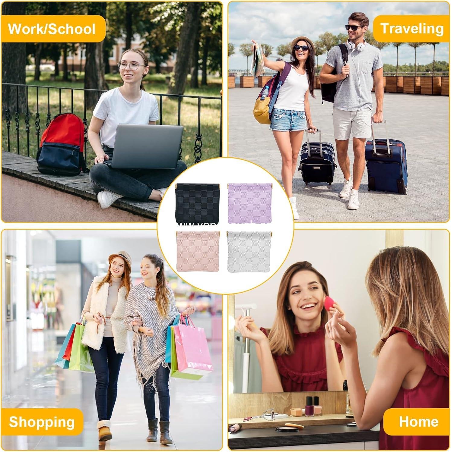 Wholesale Mini Checkered Makeup Bags for Women - 2 PCS Waterproof Travel Pouches for Cosmetics, Headphones, Jewelry, Lipstick, and Coins (Black, Beige) Supplier