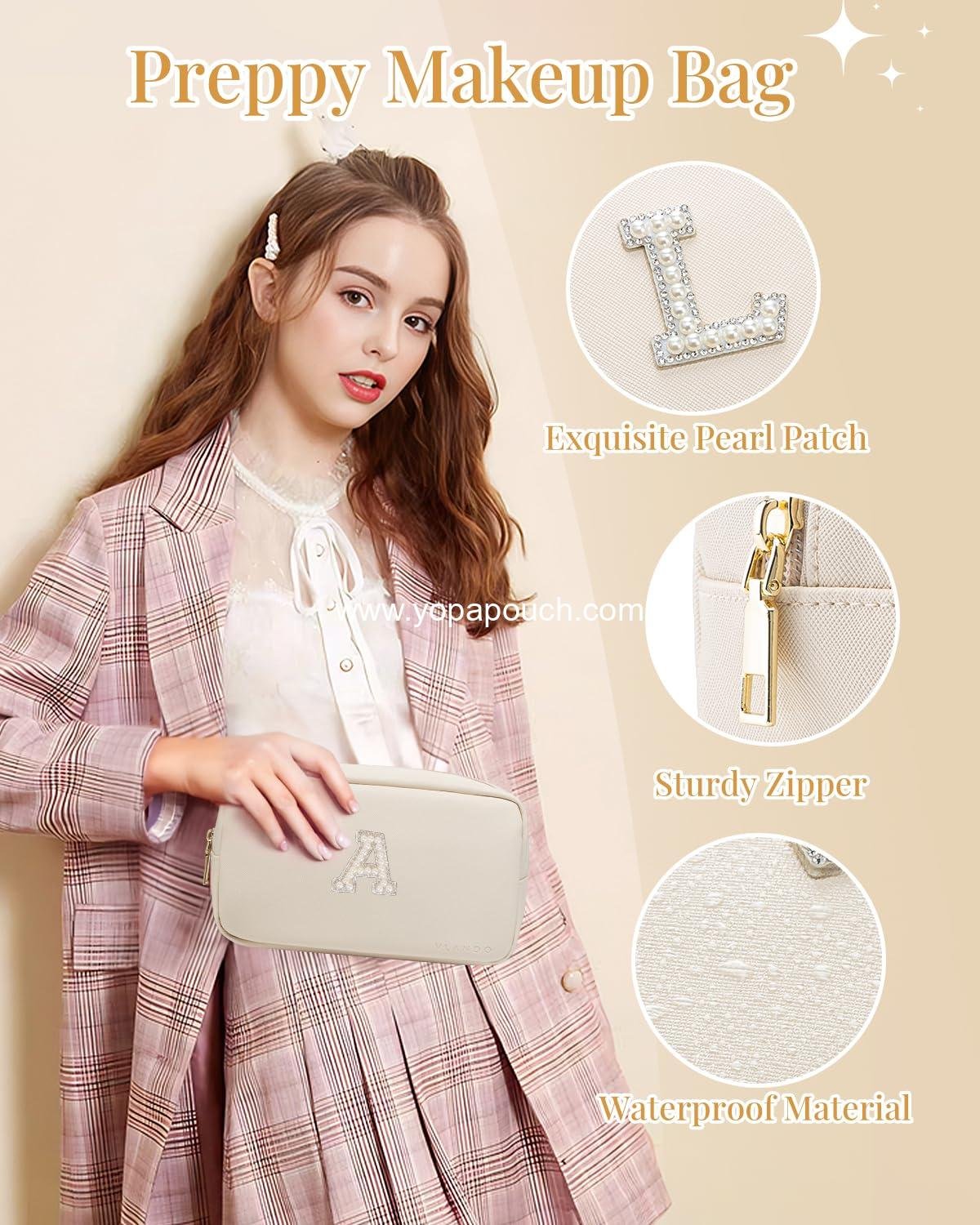 Wholesale Small Cosmetic Pouch Makeup Bag PU Leather Monogram Gifts for Teen Girls Women Preppy Stuff Supplier