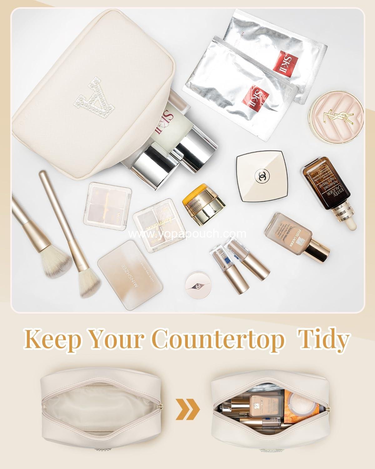 Wholesale Small Cosmetic Pouch Makeup Bag PU Leather Monogram Gifts for Teen Girls Women Preppy Stuff Supplier