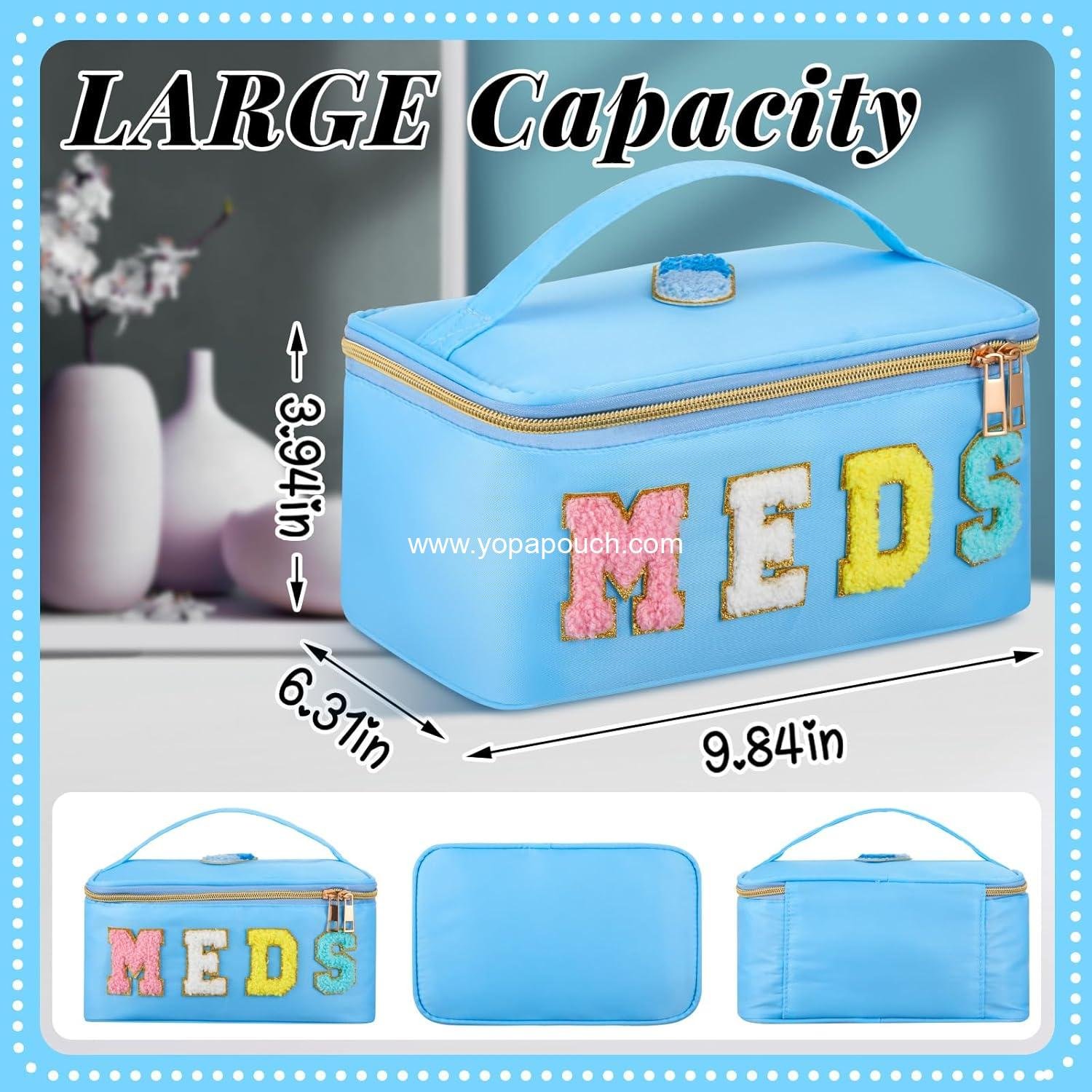 Wholesale Clear Makeup Bag Chenille Letter Meds Travel Case Portable Cosmetic Toiletry Storage for Women (Meds, Blue) - Supplier