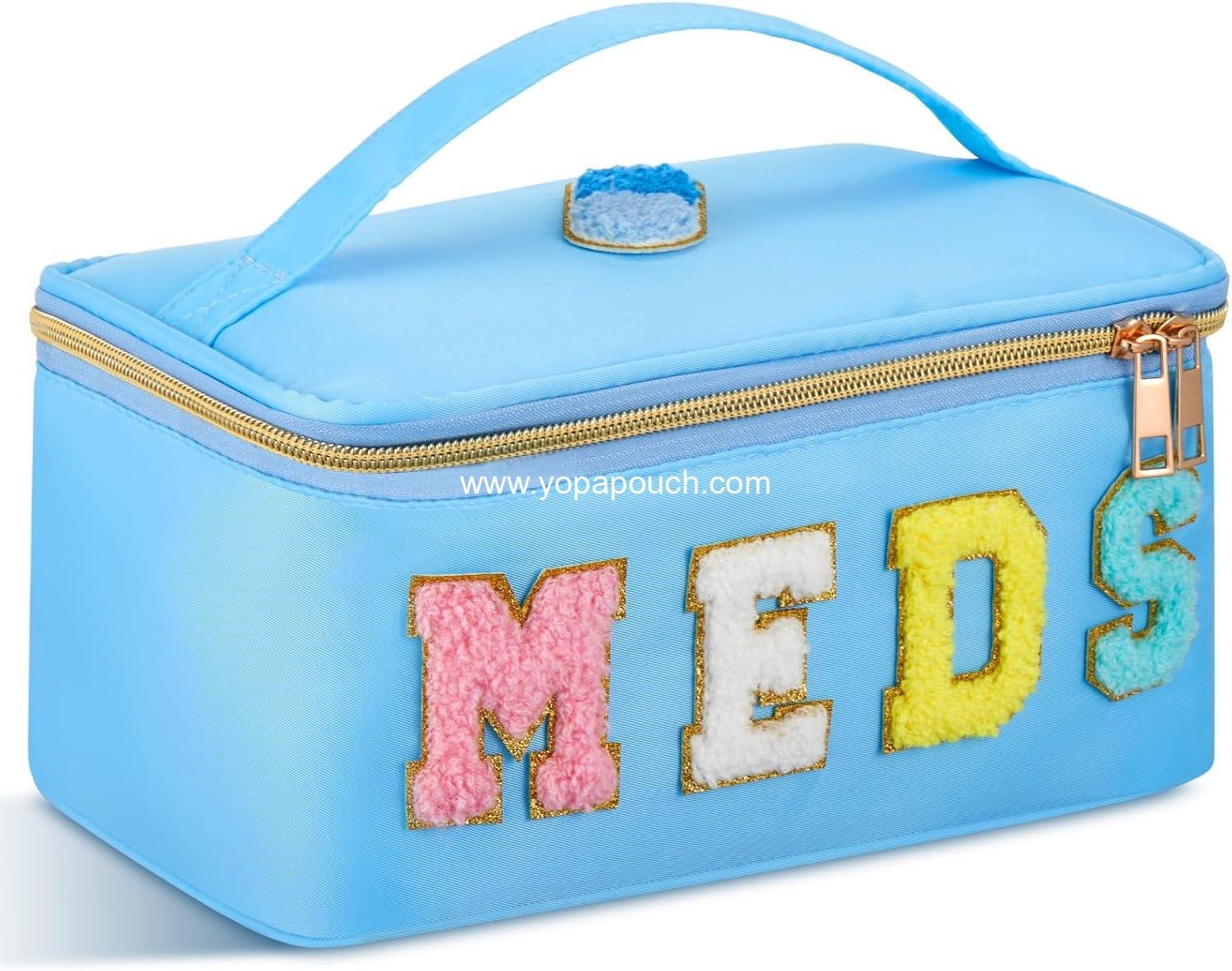 Wholesale Clear Makeup Bag Chenille Letter Meds Travel Case Portable Cosmetic Toiletry Storage for Women (Meds, Blue) - Supplier
