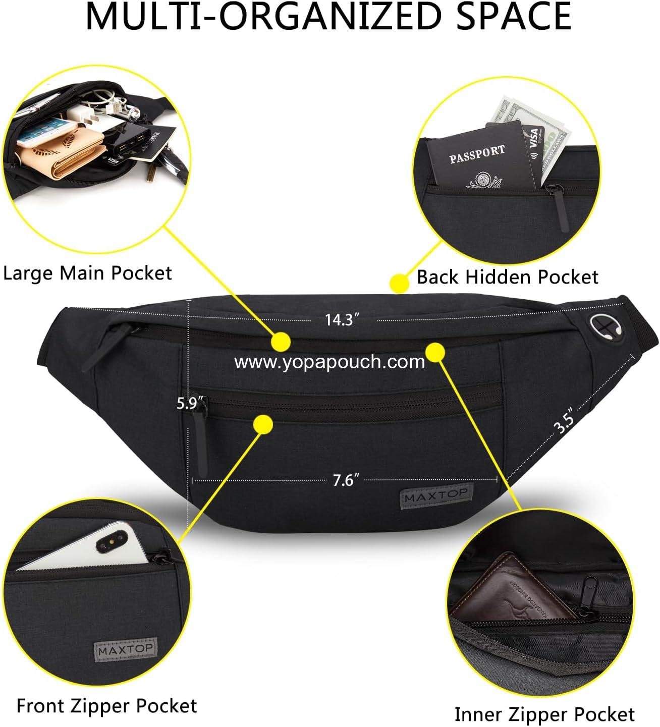 Wholesale Large Crossbody Fanny Pack with 4 Zipper Pockets for Sports, Workouts, Traveling, and Running - Hands-Free Waist Pack for All Phones, Casual Use, Supplier