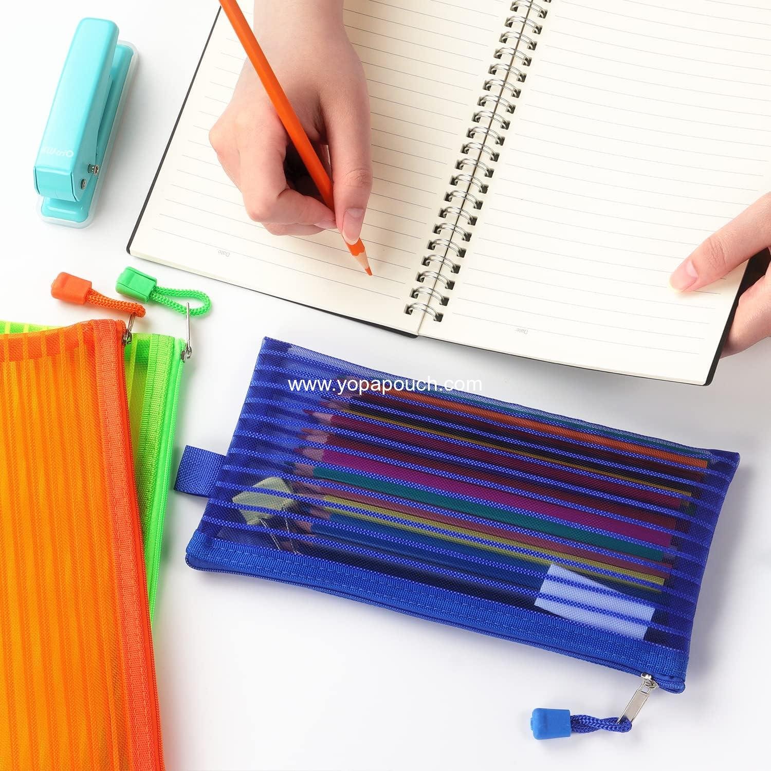 Wholesale Zipper Mesh Pouch - 10 Pack Multicolor Pencil and Pen Bags for Office and Travel Storage, 10 Colors, Supplier