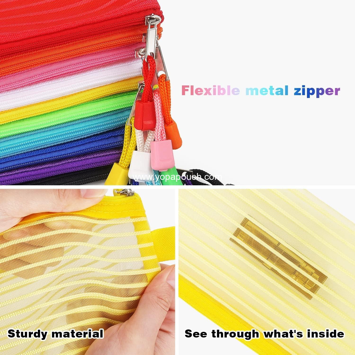 Wholesale Zipper Mesh Pouch - 10 Pack Multicolor Pencil and Pen Bags for Office and Travel Storage, 10 Colors, Supplier