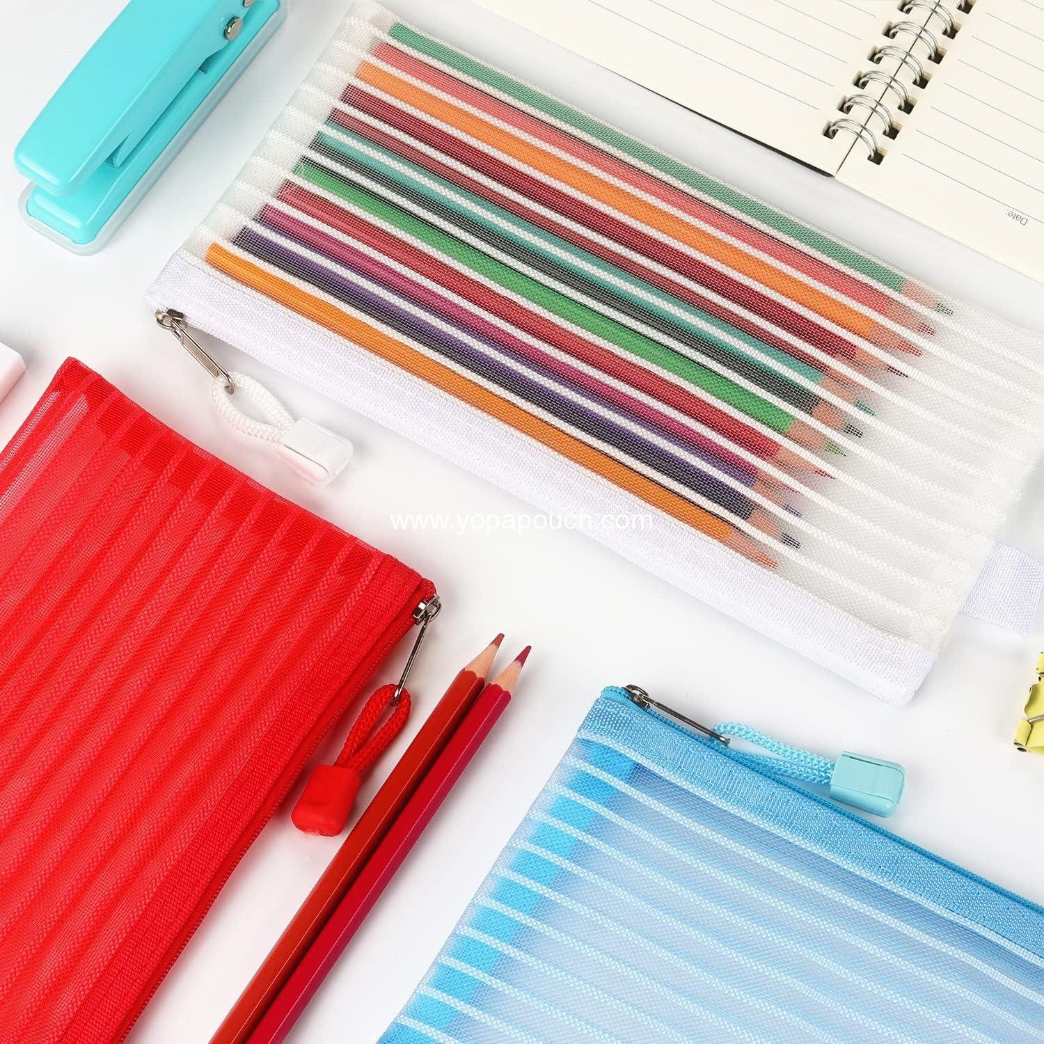 Wholesale Zipper Mesh Pouch - 10 Pack Multicolor Pencil and Pen Bags for Office and Travel Storage, 10 Colors, Supplier