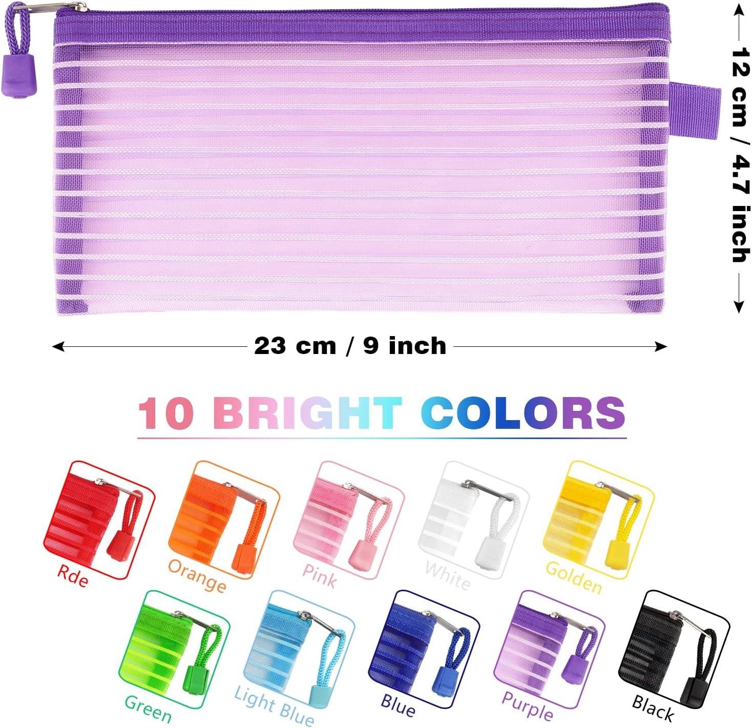 Wholesale Zipper Mesh Pouch - 10 Pack Multicolor Pencil and Pen Bags for Office and Travel Storage, 10 Colors, Supplier