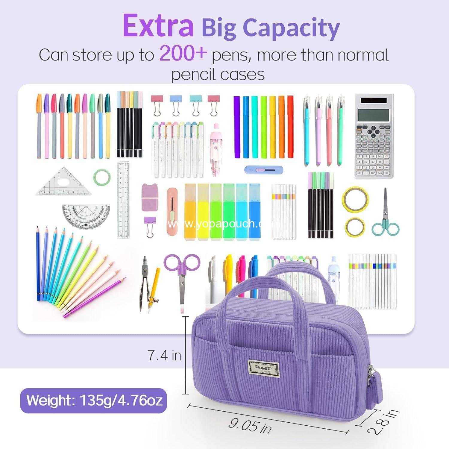 OEM Large Pencil Case Pouch, Extra Big 5-Compartment Organizer with Wide Opening, Soft Corduroy Zippered Pencil Bag, Cute Aesthetic School Supplies for Teen Girls - Purple Factory