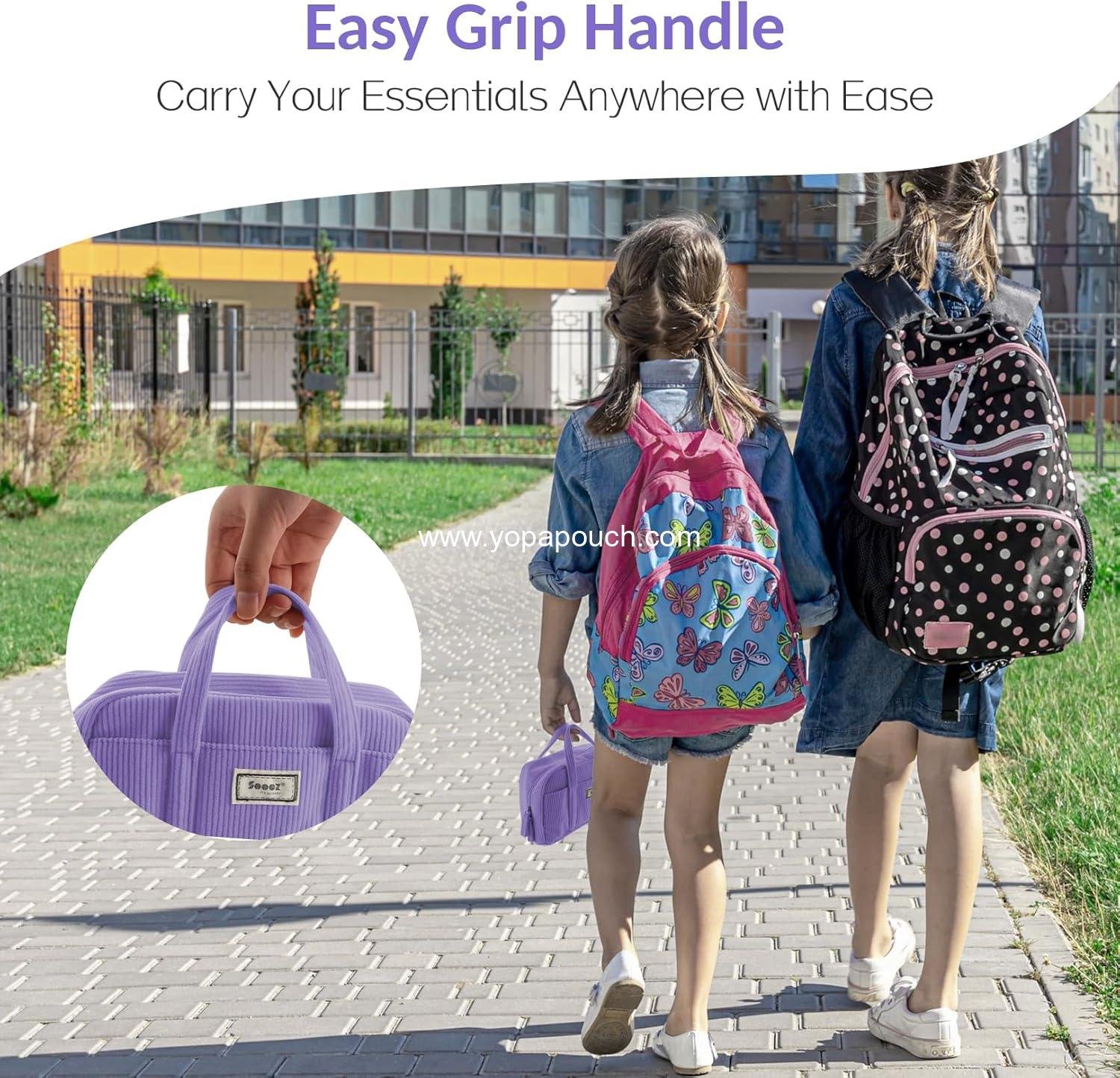 OEM Large Pencil Case Pouch, Extra Big 5-Compartment Organizer with Wide Opening, Soft Corduroy Zippered Pencil Bag, Cute Aesthetic School Supplies for Teen Girls - Purple Factory