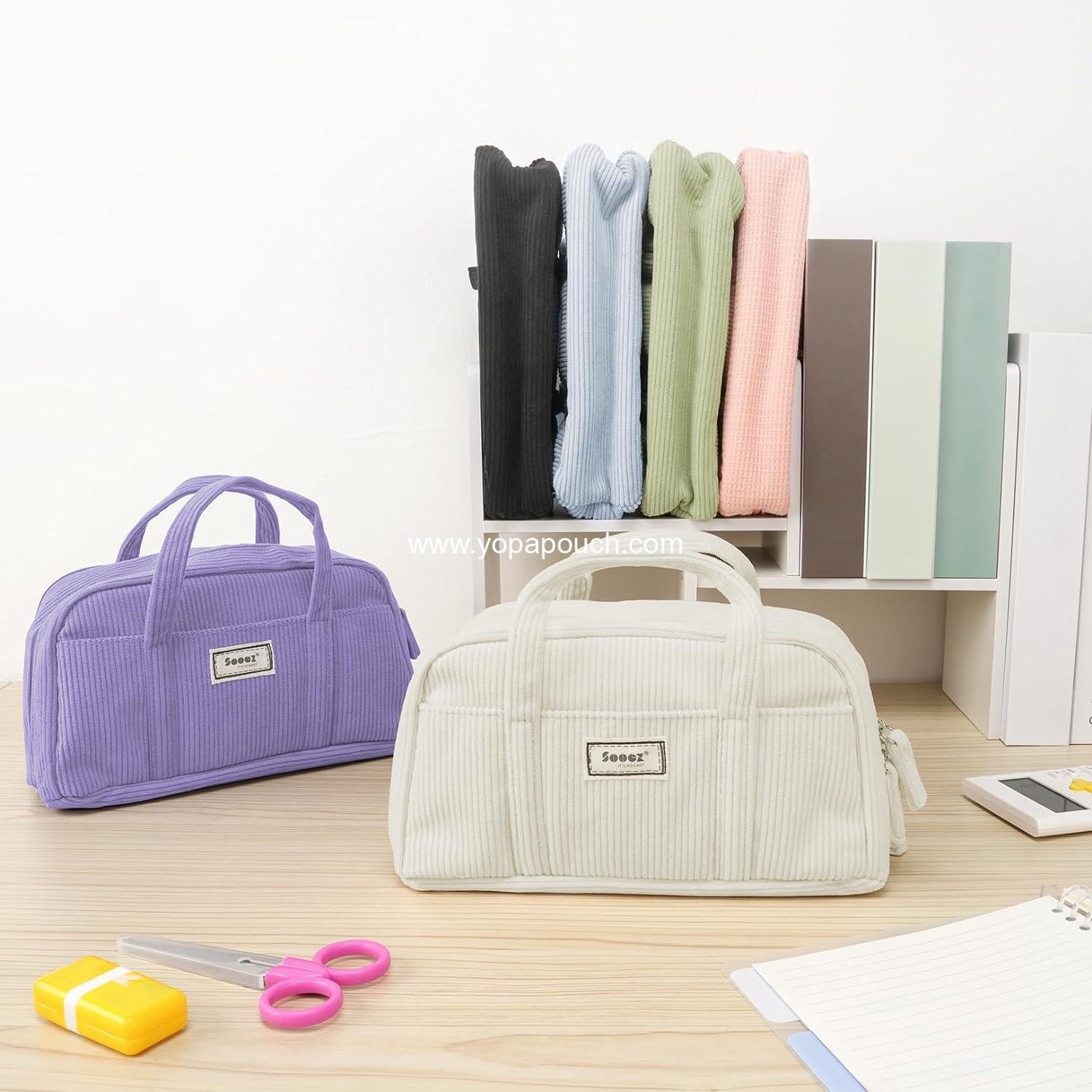 OEM Large Pencil Case Pouch, Extra Big 5-Compartment Organizer with Wide Opening, Soft Corduroy Zippered Pencil Bag, Cute Aesthetic School Supplies for Teen Girls - Purple Factory