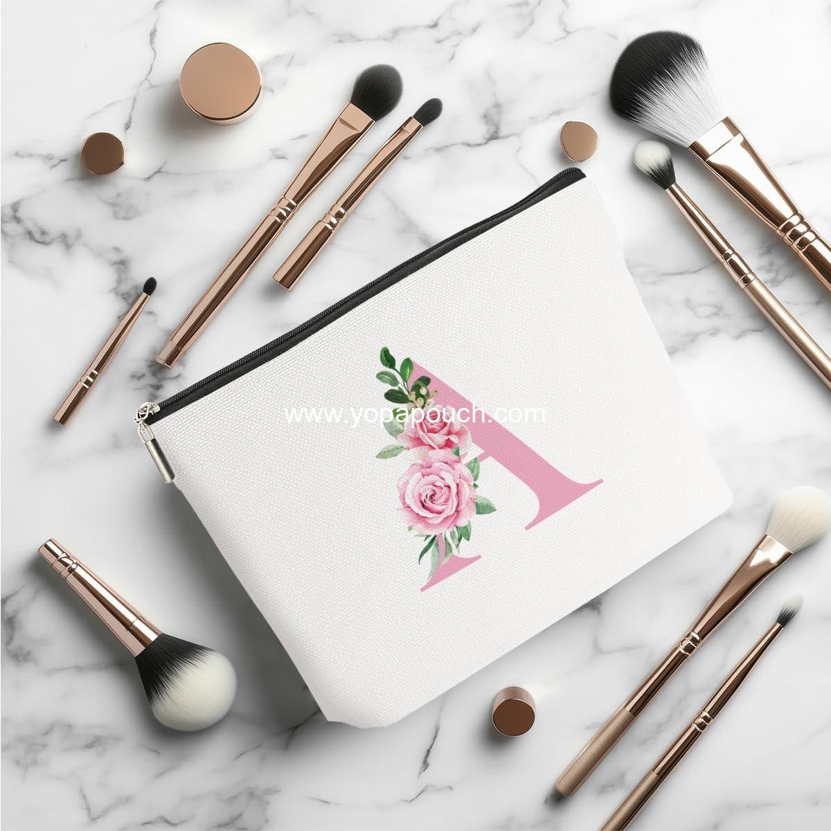 OEM Pink Monogram Makeup Bag, Initial A Cosmetic Pouch, Personalized Travel Organizer Bag, Monogrammed Gifts for Women, Girls, Sisters, Bridesmaids, Wedding Shower Gift, Wholesale Factory