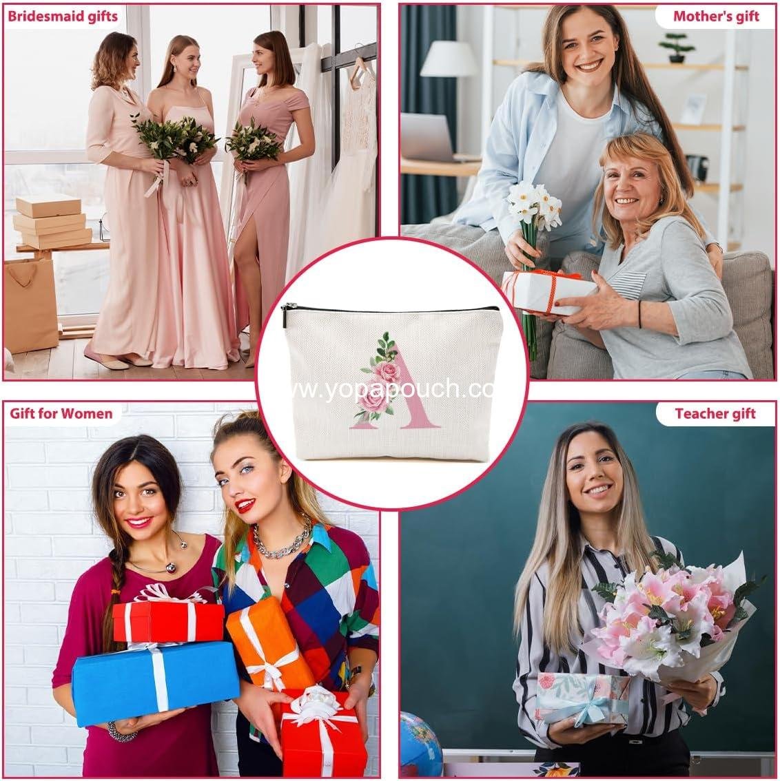 OEM Pink Monogram Makeup Bag, Initial A Cosmetic Pouch, Personalized Travel Organizer Bag, Monogrammed Gifts for Women, Girls, Sisters, Bridesmaids, Wedding Shower Gift, Wholesale Factory