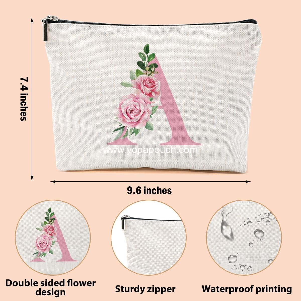 OEM Pink Monogram Makeup Bag, Initial A Cosmetic Pouch, Personalized Travel Organizer Bag, Monogrammed Gifts for Women, Girls, Sisters, Bridesmaids, Wedding Shower Gift, Wholesale Factory