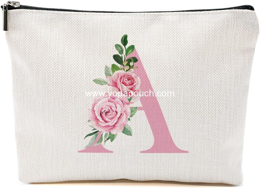 OEM Pink Monogram Makeup Bag, Initial A Cosmetic Pouch, Personalized Travel Organizer Bag, Monogrammed Gifts for Women, Girls, Sisters, Bridesmaids, Wedding Shower Gift, Wholesale Factory