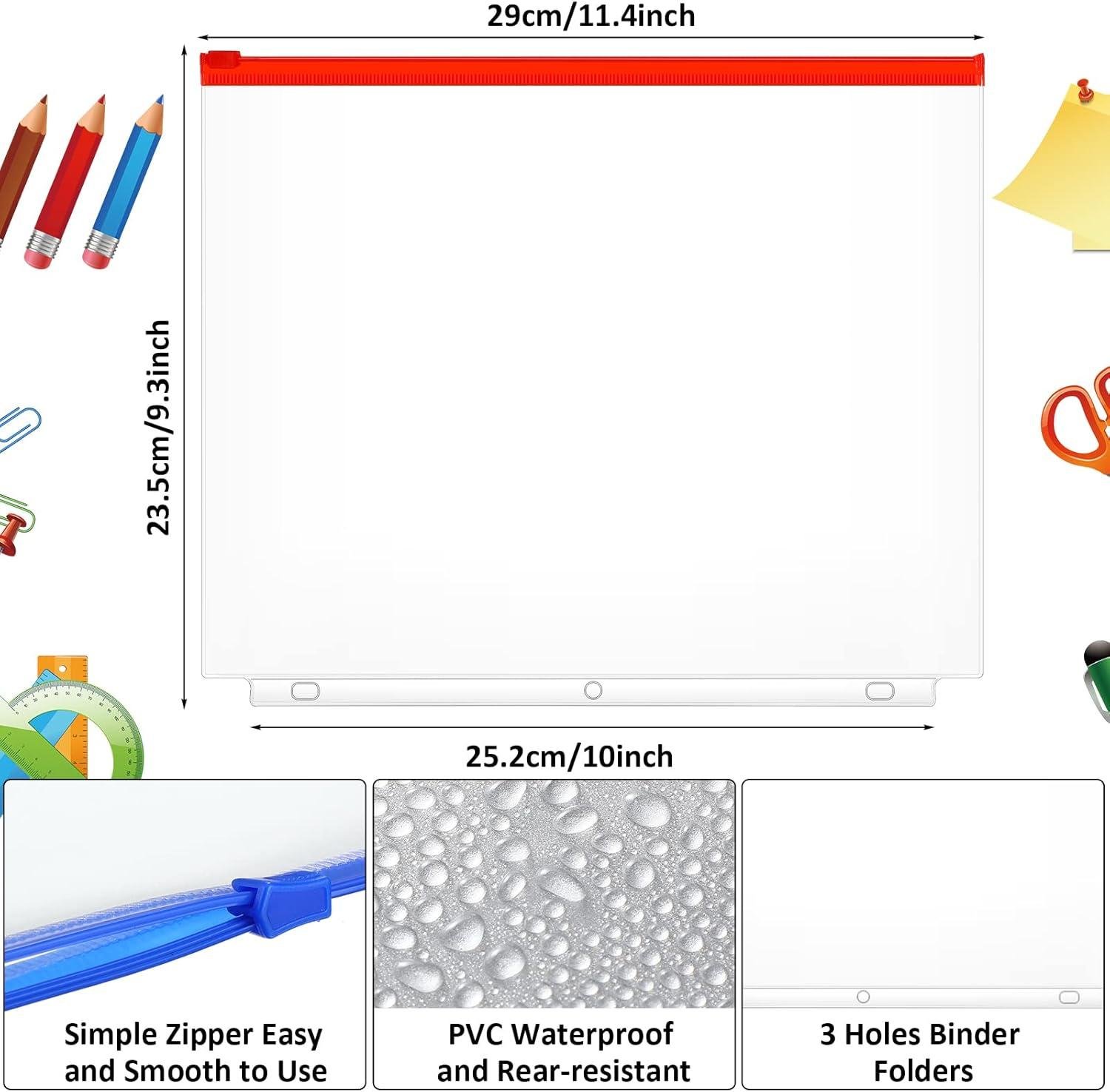 Wholesale 40 Pieces 3 Hole Zipper Pouch A4 Binder Pockets Waterproof PVC Document Filing Bags (Colorful) - Supplier