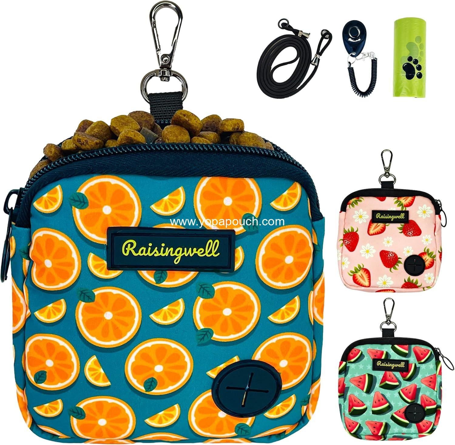 Wholesale Dog Treat Pouch for Walking and Training with Clicker, Poop Bags, Small Fanny Pack, Zipper Holder, Puppy Snack Dispenser Kit for Leash and Outdoor Use (Fruit Orange) Supplier