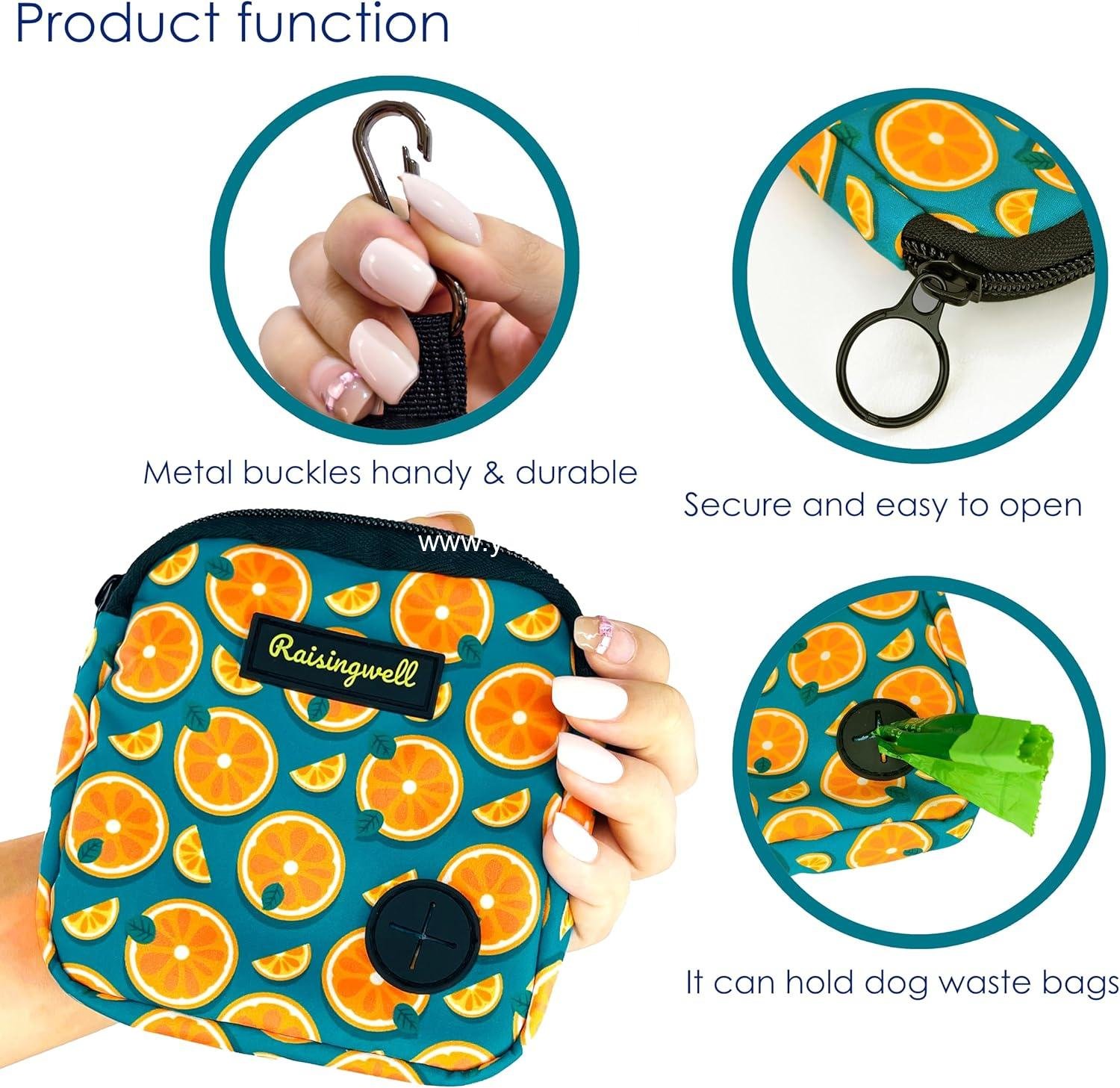 Wholesale Dog Treat Pouch for Walking and Training with Clicker, Poop Bags, Small Fanny Pack, Zipper Holder, Puppy Snack Dispenser Kit for Leash and Outdoor Use (Fruit Orange) Supplier