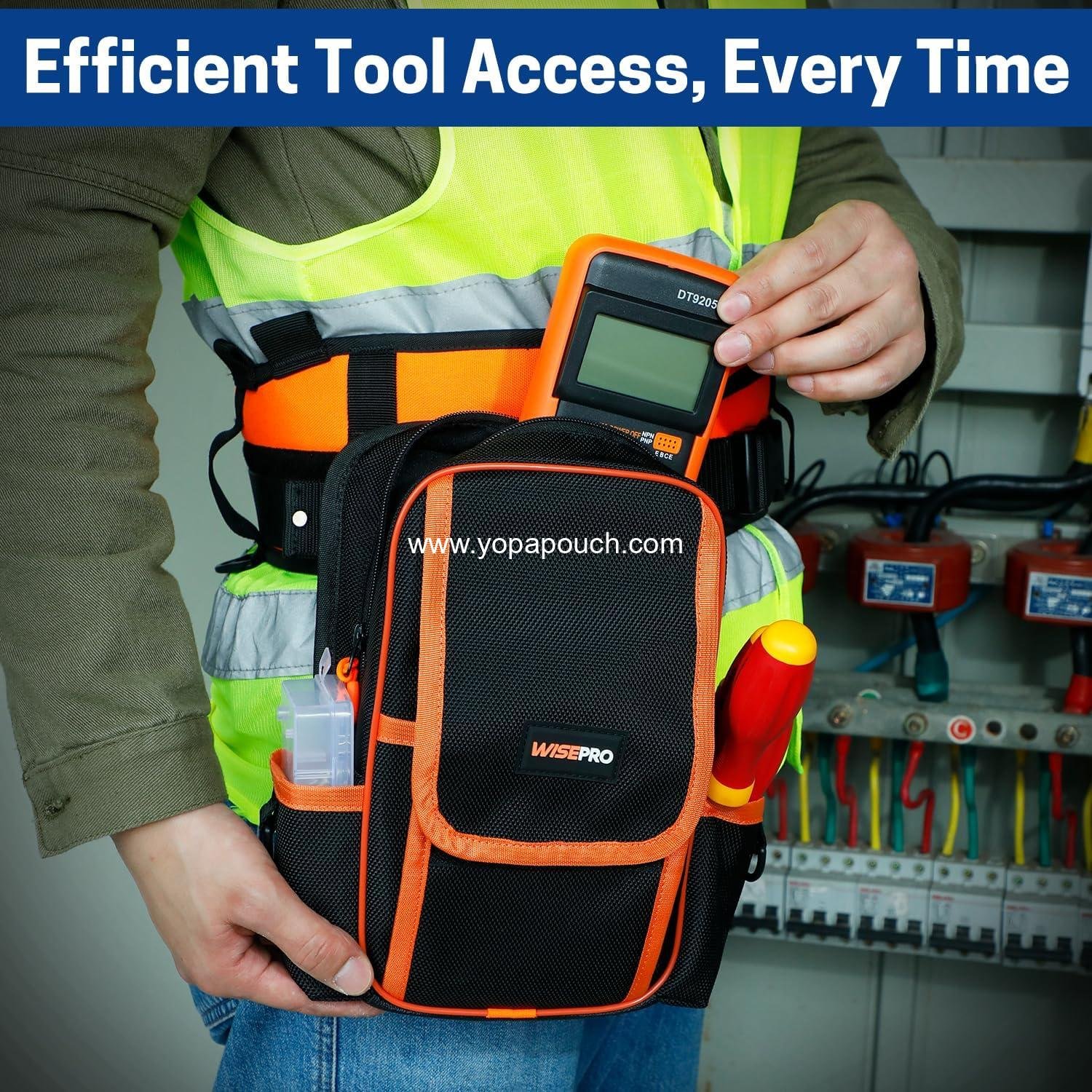 Wholesale Zippered Electricians Tool Pouch, 1680D Technician Tool Bag with Handle for Electrician, Carpenter, Mechanical Supplier