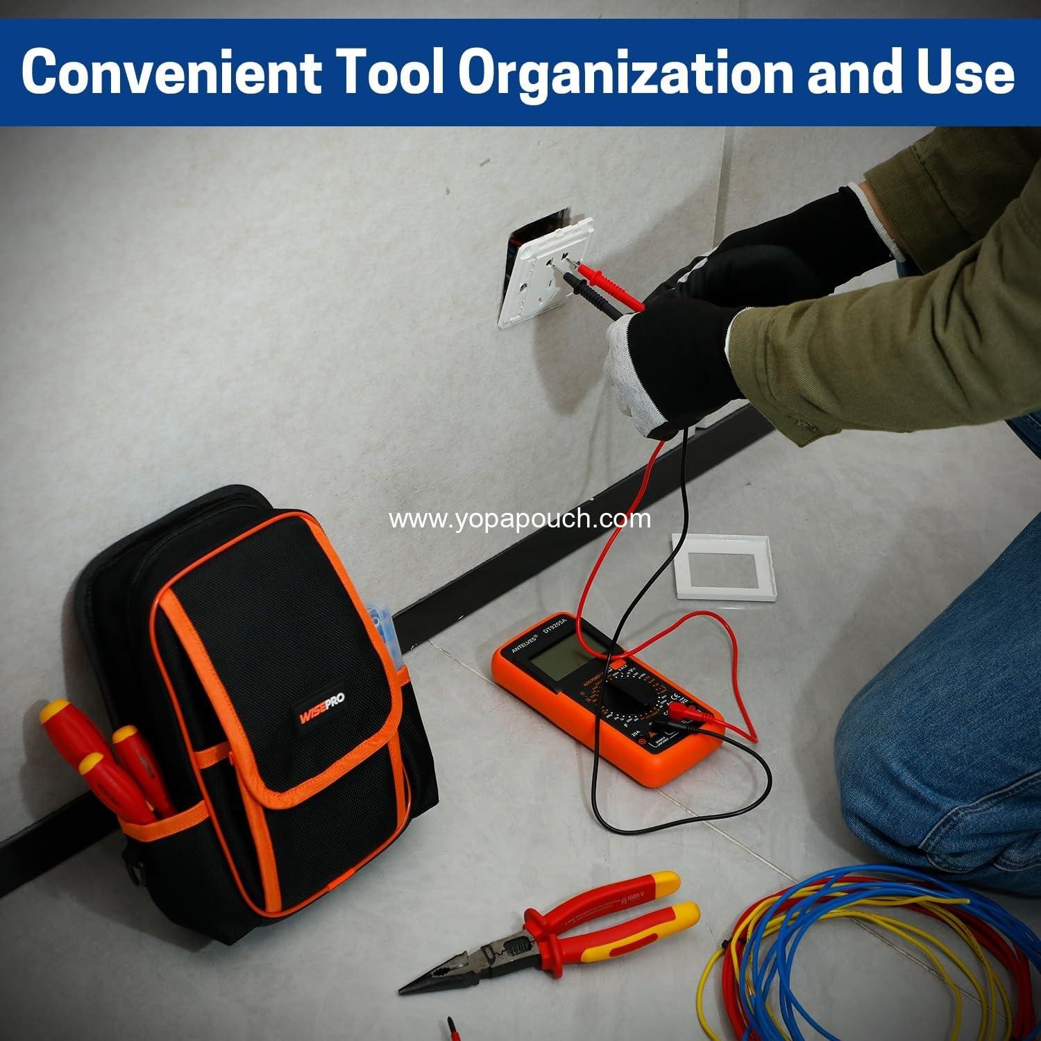 Wholesale Zippered Electricians Tool Pouch, 1680D Technician Tool Bag with Handle for Electrician, Carpenter, Mechanical Supplier