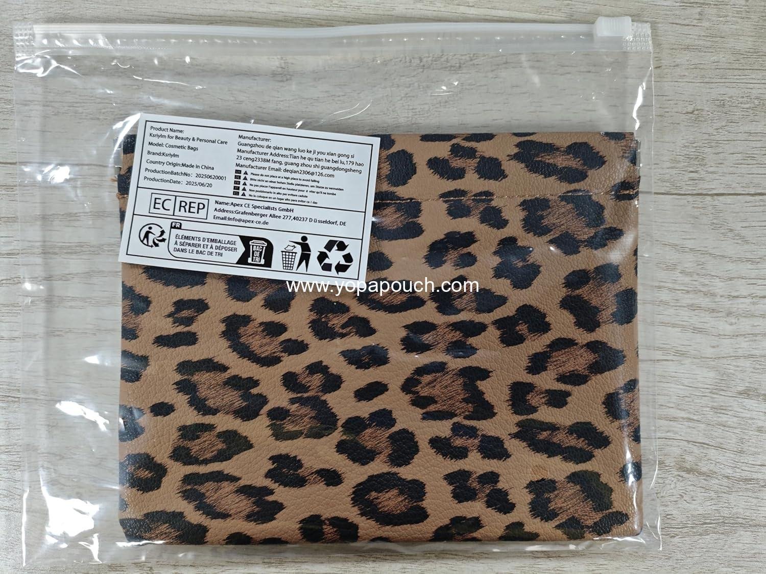 Wholesale Waterproof Leopard Leather Small Makeup Pouch for Women, Portable Cosmetic Bag with Self-Closing Design, Aesthetic Storage for Lipstick and Accessories, Brown - Supplier