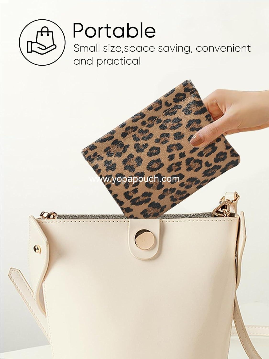 Wholesale Waterproof Leopard Leather Small Makeup Pouch for Women, Portable Cosmetic Bag with Self-Closing Design, Aesthetic Storage for Lipstick and Accessories, Brown - Supplier