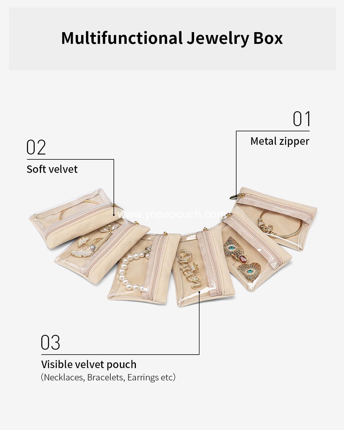 Wholesale Jewelry Travel Case - Travel Organizer with Clear Velvet Bags and Zipper Pouches for Women and Girls - 6 Pieces Supplier