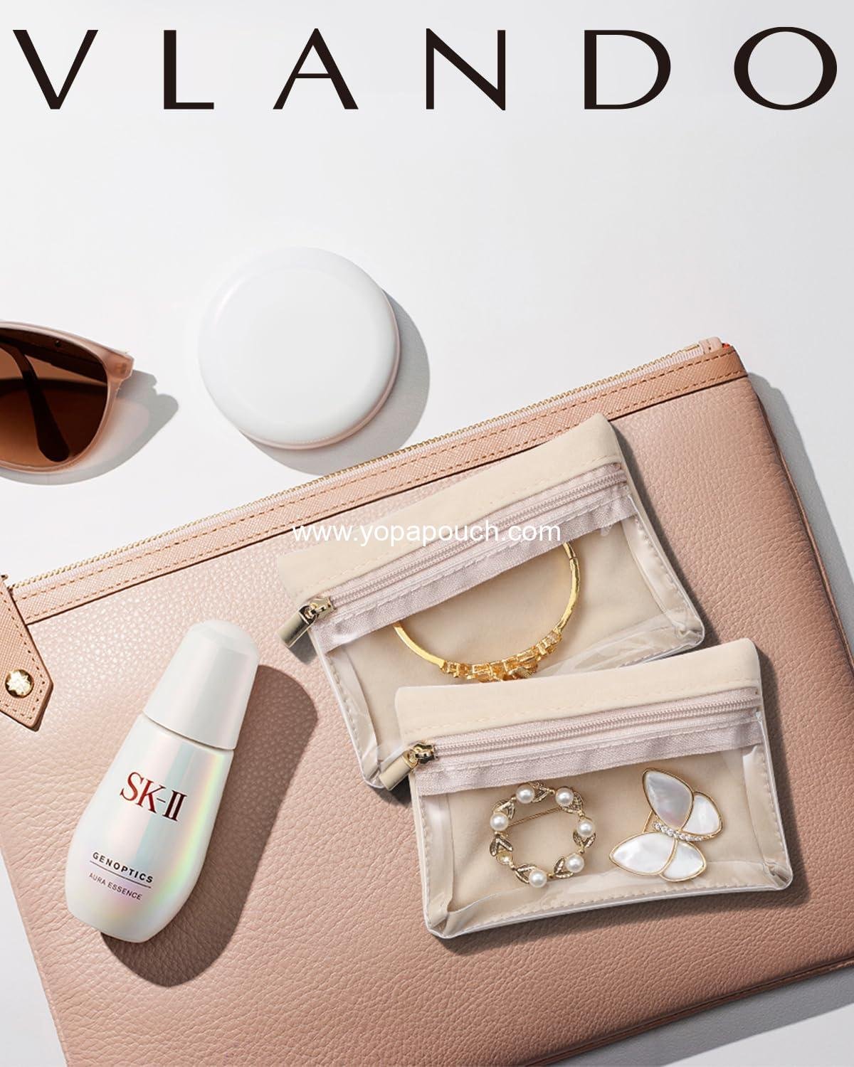 Wholesale Jewelry Travel Case - Travel Organizer with Clear Velvet Bags and Zipper Pouches for Women and Girls - 6 Pieces Supplier