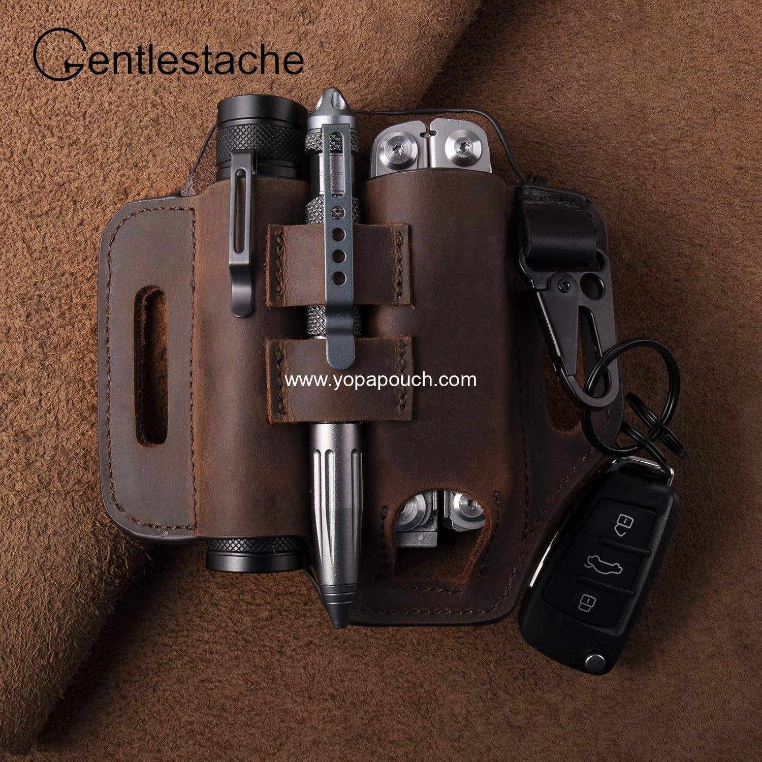 Wholesale EDC Leather Belt Organizer, Multitool Pouch with Flashlight and Pen Holders, Keychain Clip for Practical Use, ODM Supplier