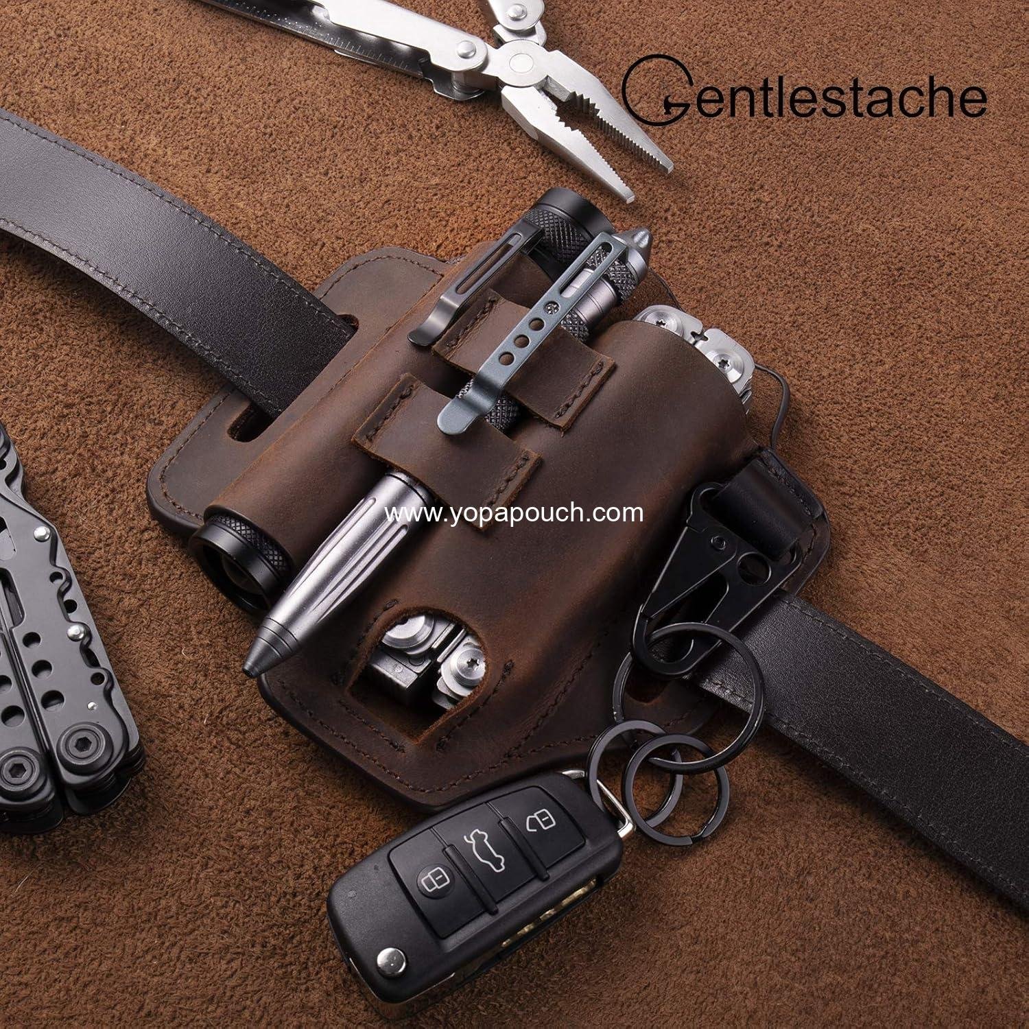 Wholesale EDC Leather Belt Organizer, Multitool Pouch with Flashlight and Pen Holders, Keychain Clip for Practical Use, ODM Supplier