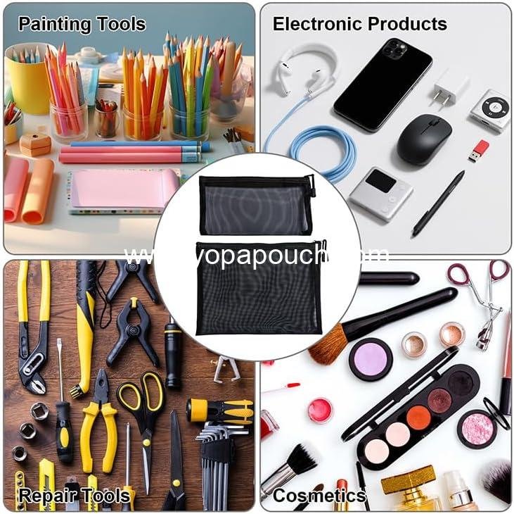 Wholesale Mesh Pouch, Small Nylon Travel Organizer, Mini Zipper Makeup Bag for Daily Use, Purse Insert for Small Items, Home Organization (1, Black, 3.93 x 7.87 inch) Supplier