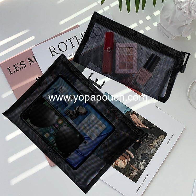 Wholesale Mesh Pouch, Small Nylon Travel Organizer, Mini Zipper Makeup Bag for Daily Use, Purse Insert for Small Items, Home Organization (1, Black, 3.93 x 7.87 inch) Supplier