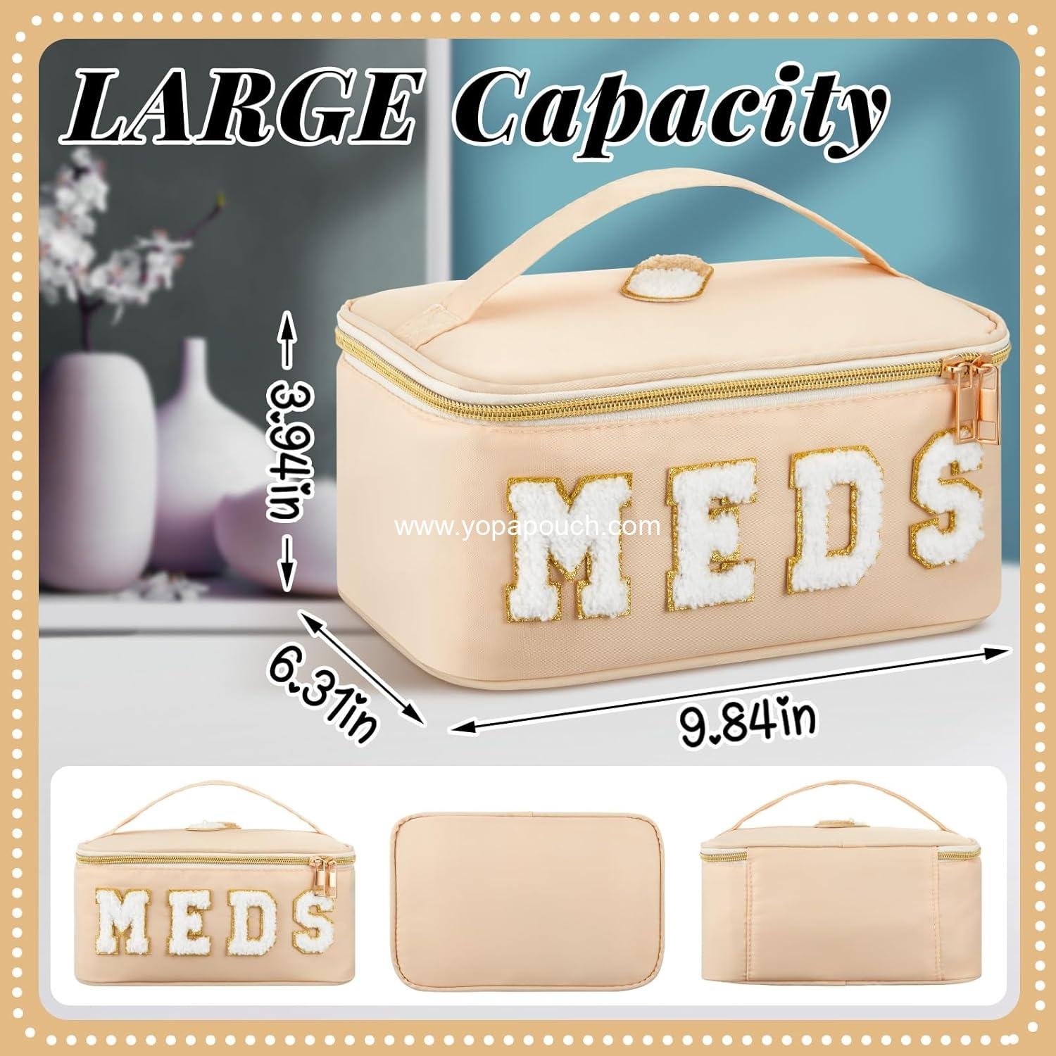 Wholesale Clear Makeup Bag with Chenille Letter - Travel Cosmetic Toiletry Case, Portable Zipper Storage for Women (Meds, Cream) - Factory