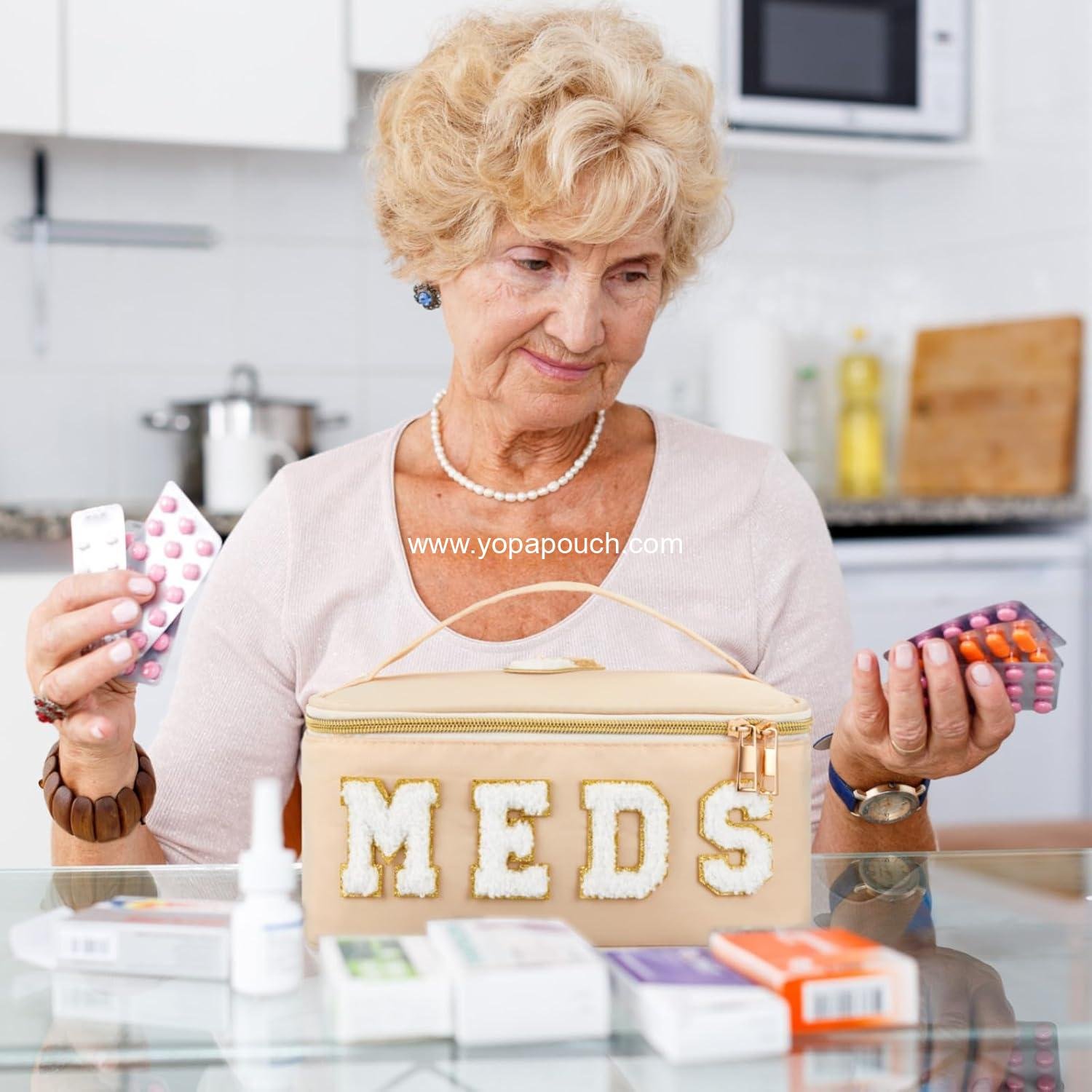 Wholesale Clear Makeup Bag with Chenille Letter - Travel Cosmetic Toiletry Case, Portable Zipper Storage for Women (Meds, Cream) - Factory