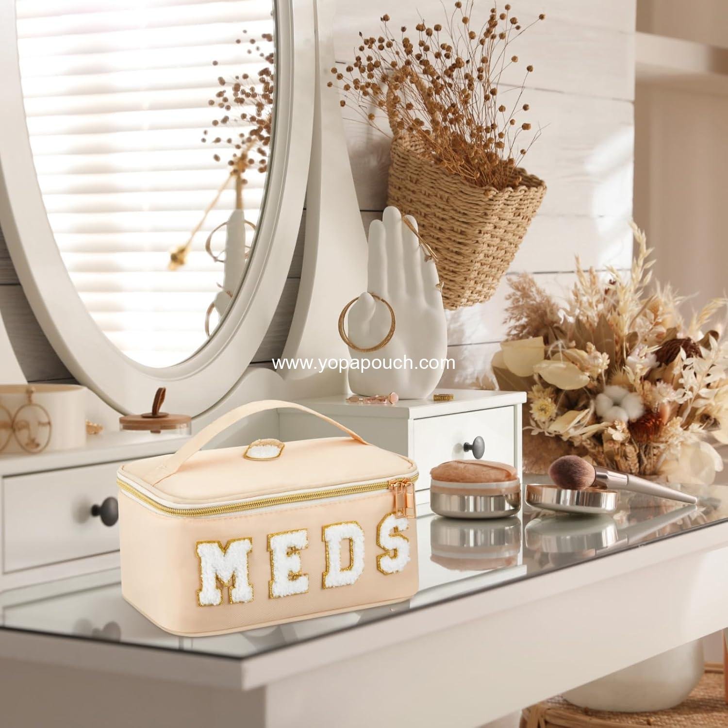 Wholesale Clear Makeup Bag with Chenille Letter - Travel Cosmetic Toiletry Case, Portable Zipper Storage for Women (Meds, Cream) - Factory