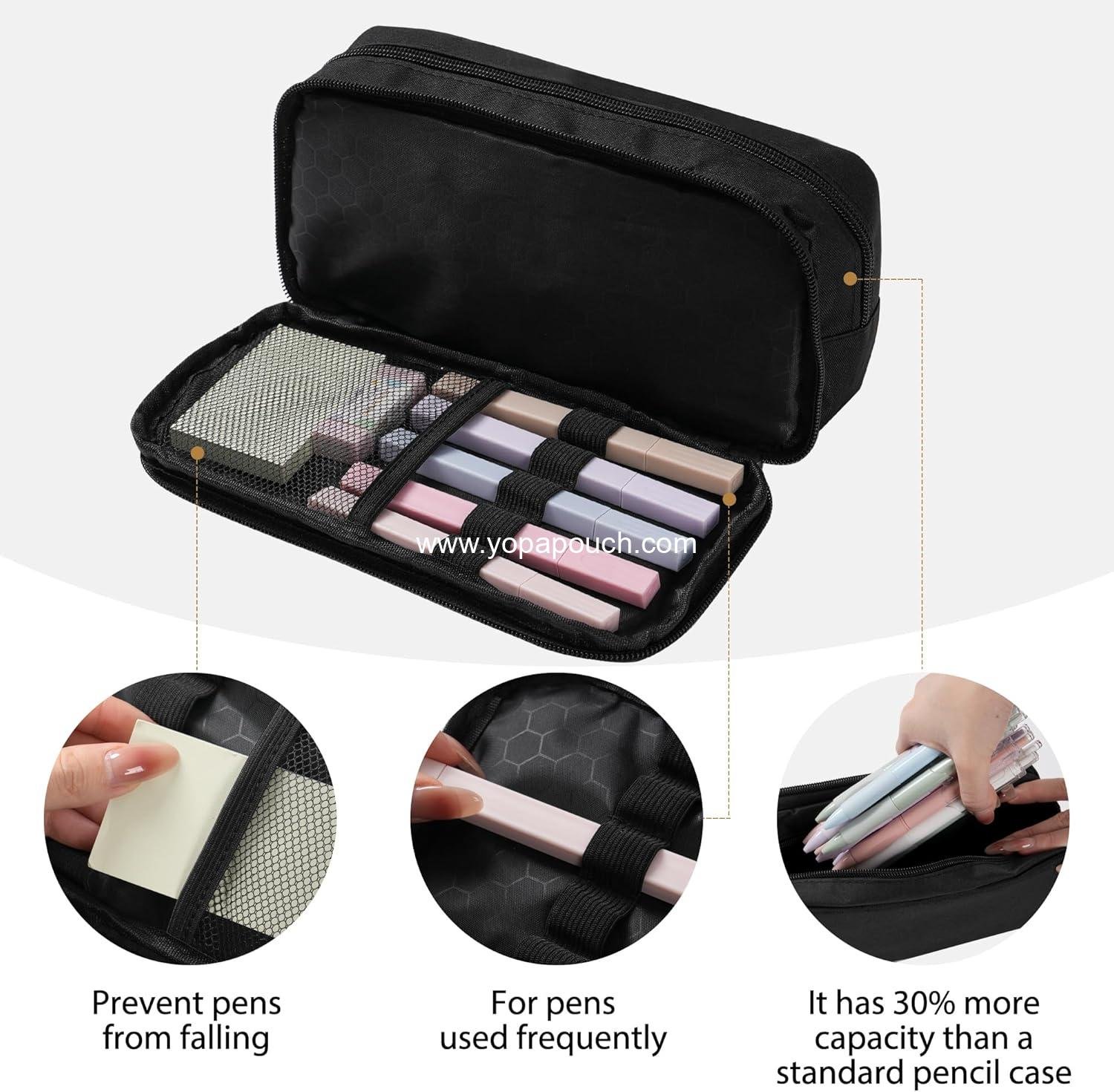 Wholesale Large Capacity 2 Compartment Pencil Case for Boys and Girls, Oxford Cloth Pen Pouch for Teens, Back to School Supplies (Black) Supplier