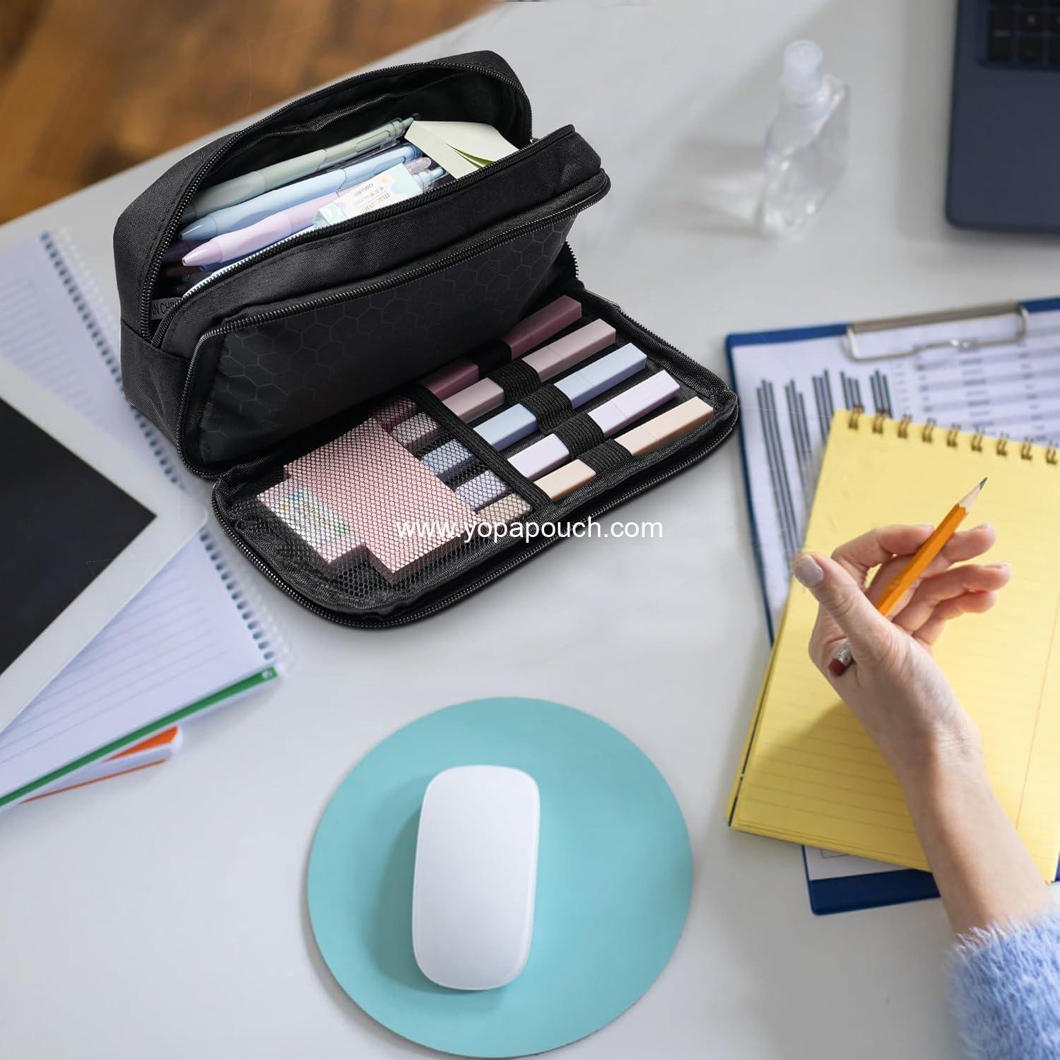 Wholesale Large Capacity 2 Compartment Pencil Case for Boys and Girls, Oxford Cloth Pen Pouch for Teens, Back to School Supplies (Black) Supplier