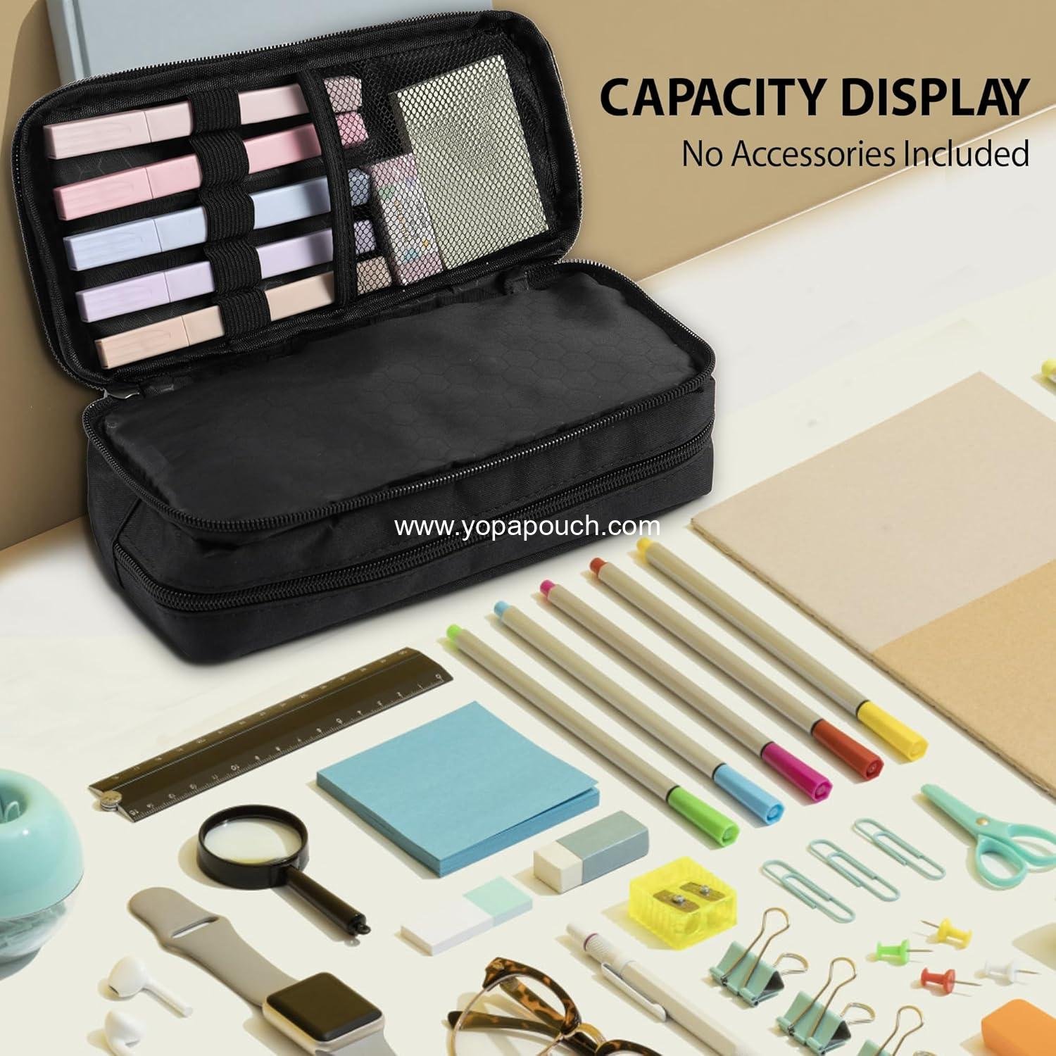 Wholesale Large Capacity 2 Compartment Pencil Case for Boys and Girls, Oxford Cloth Pen Pouch for Teens, Back to School Supplies (Black) Supplier