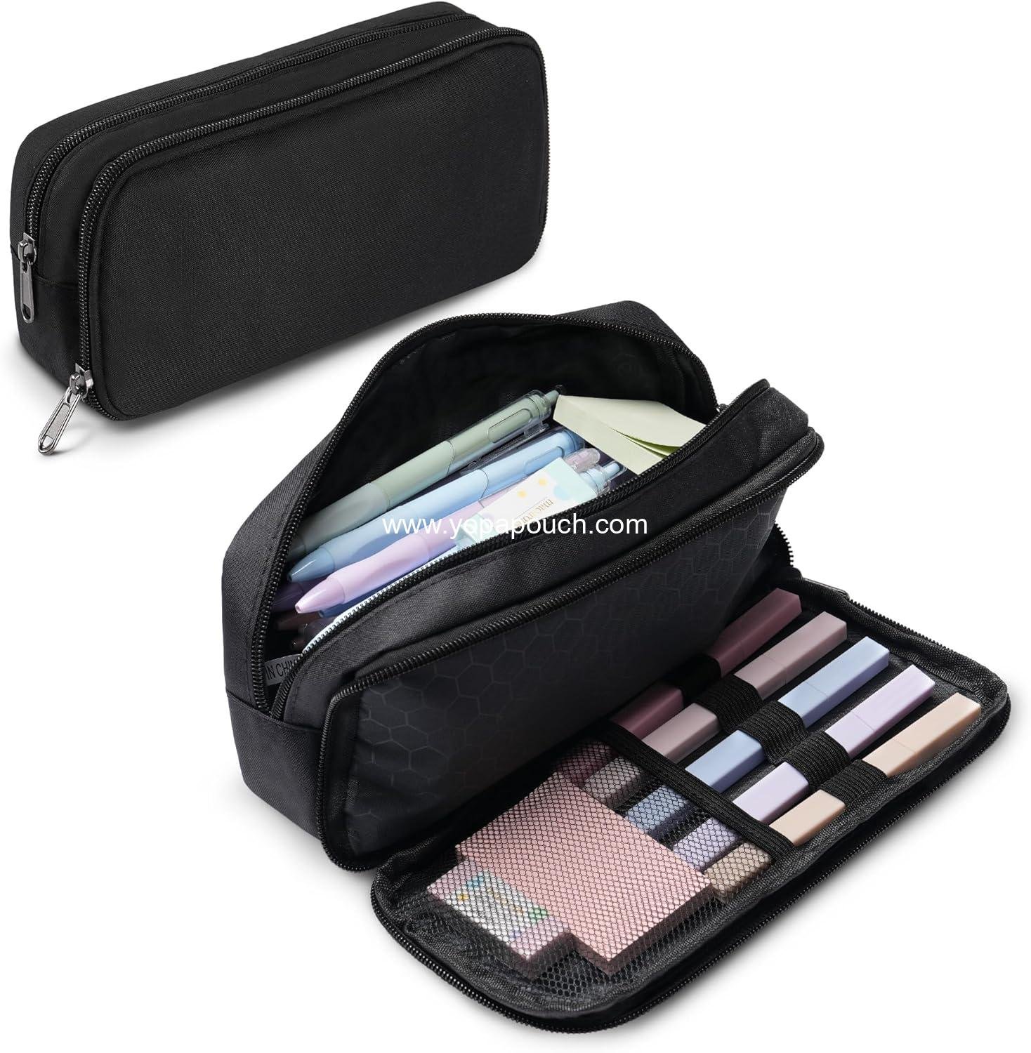 Wholesale Large Capacity 2 Compartment Pencil Case for Boys and Girls, Oxford Cloth Pen Pouch for Teens, Back to School Supplies (Black) Supplier